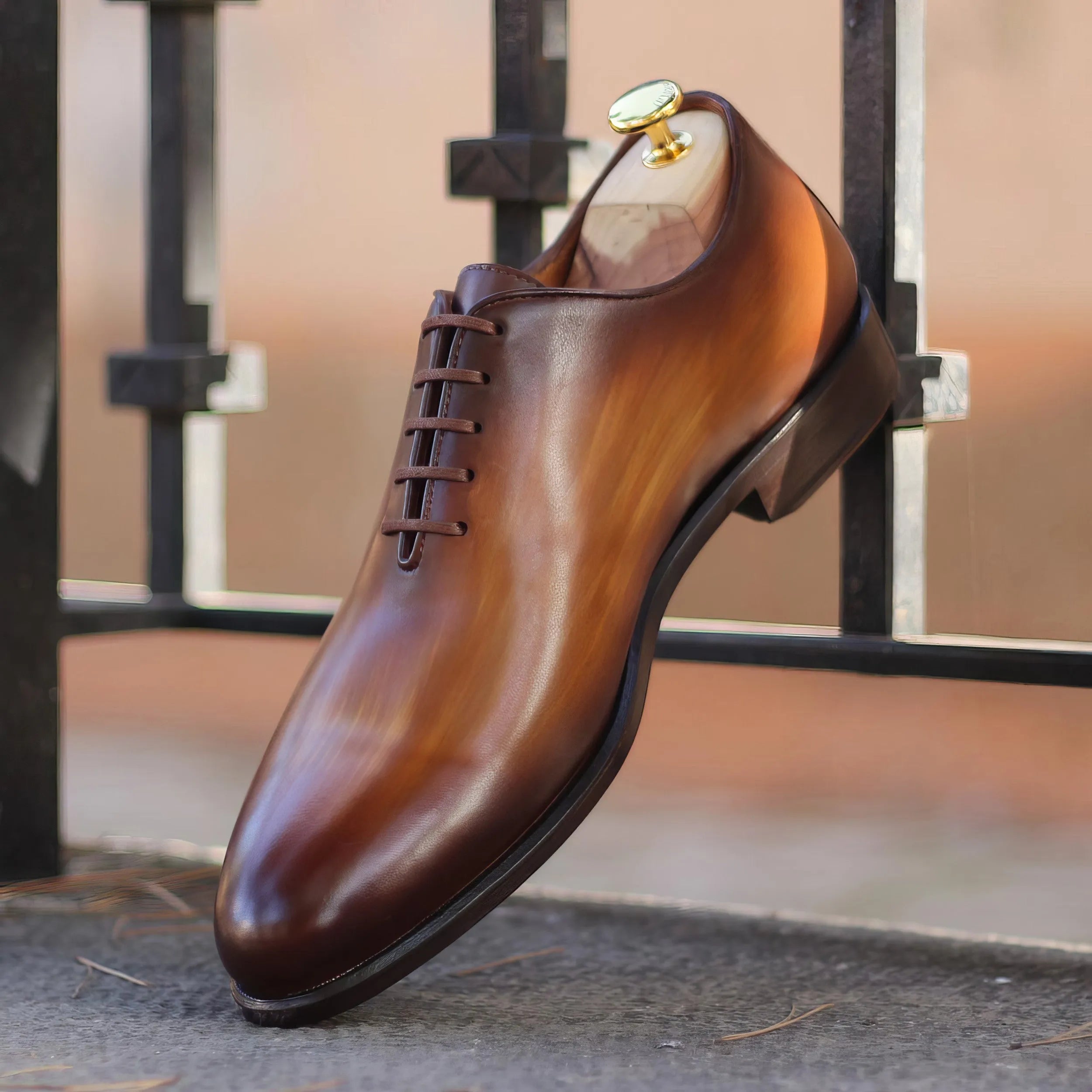 1836 whole cut patina shoes brown leather dress shoe