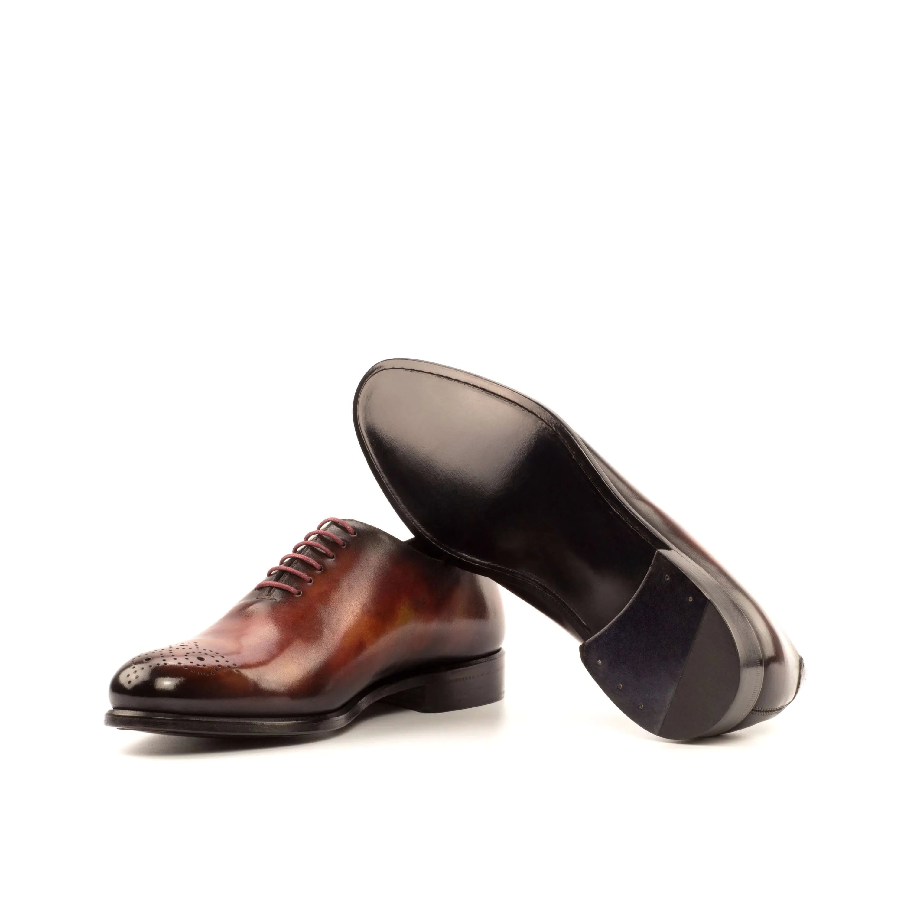 Pair of brown whole cut patina luxury bespoke shoes for men