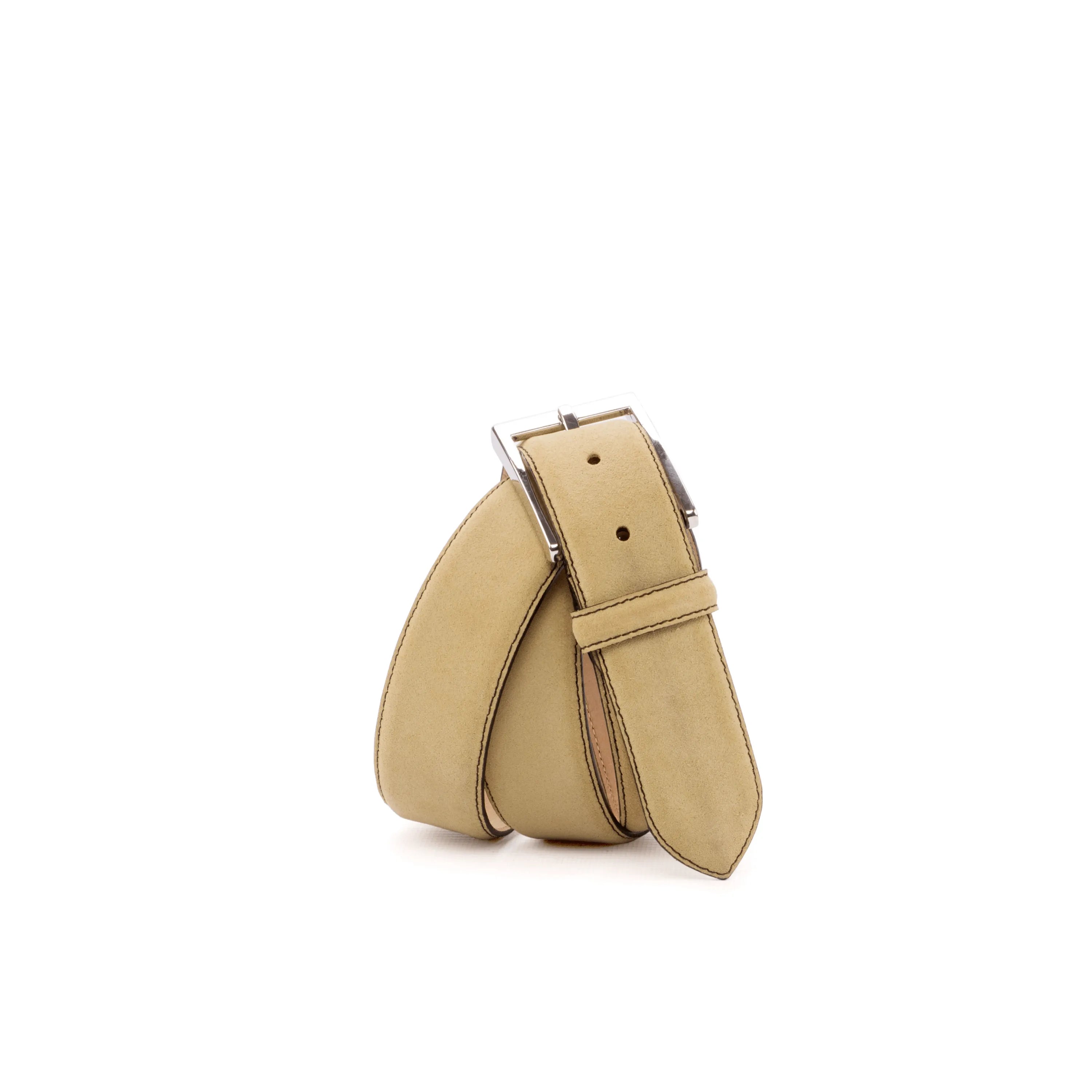 Aaron Hamptons belt in beige leather with silver buckle
