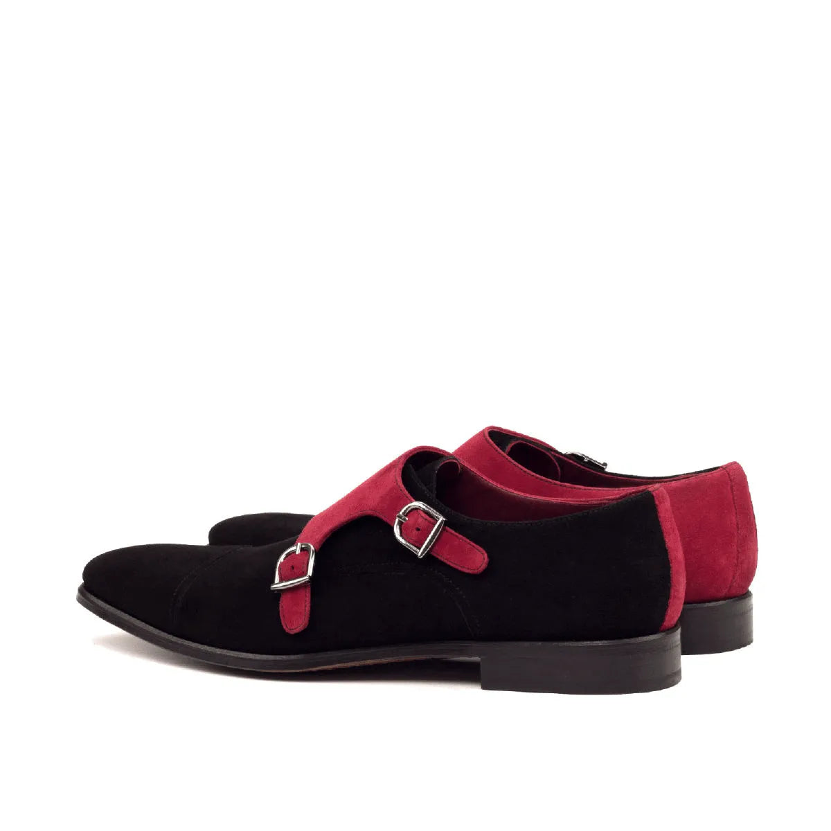 Aias double monk black and red suede shoes back view