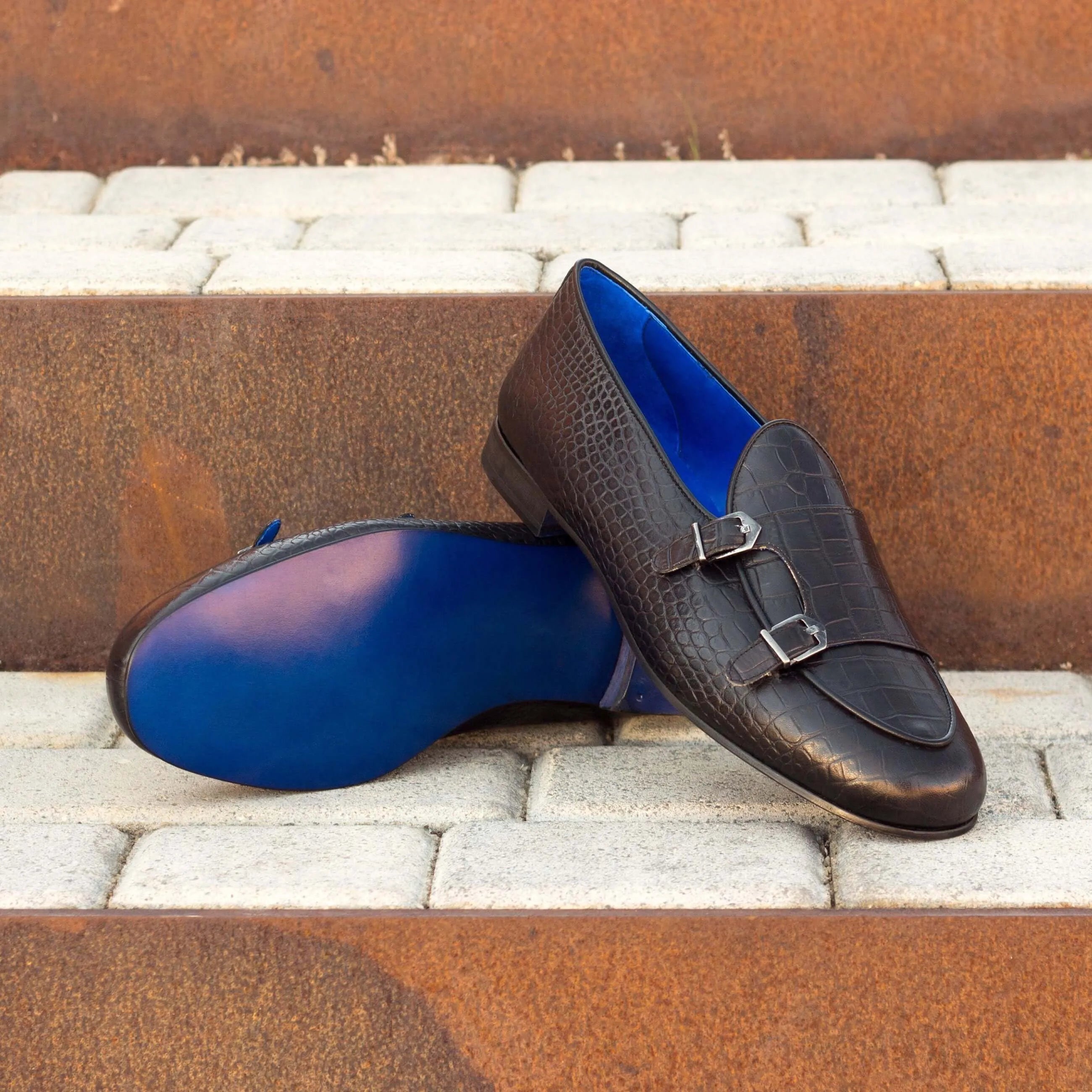 Asafa Belgian Monk slipper in brown calf leather double monk strap