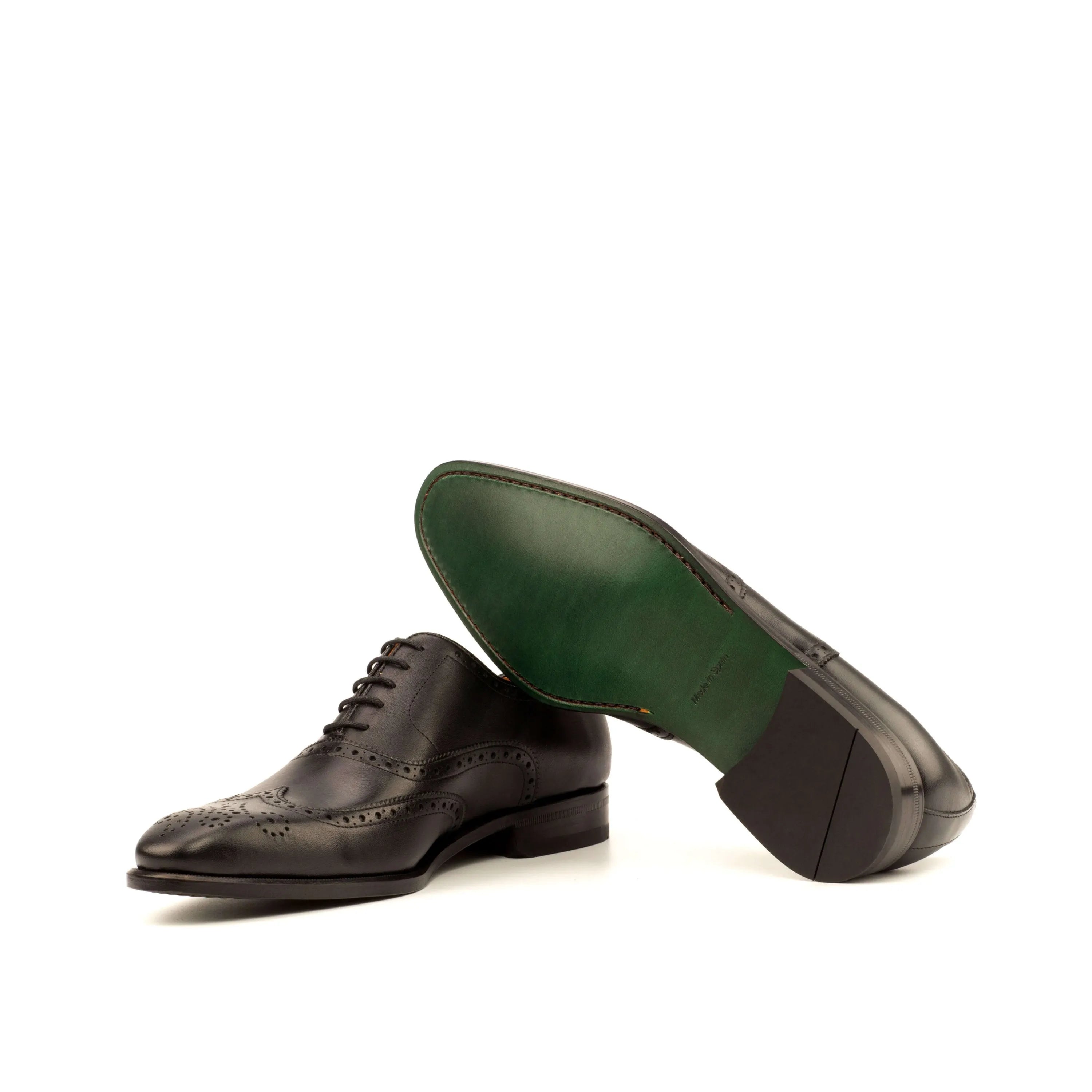 Awan full brogue brown leather wingtip shoes with hand-painted patina