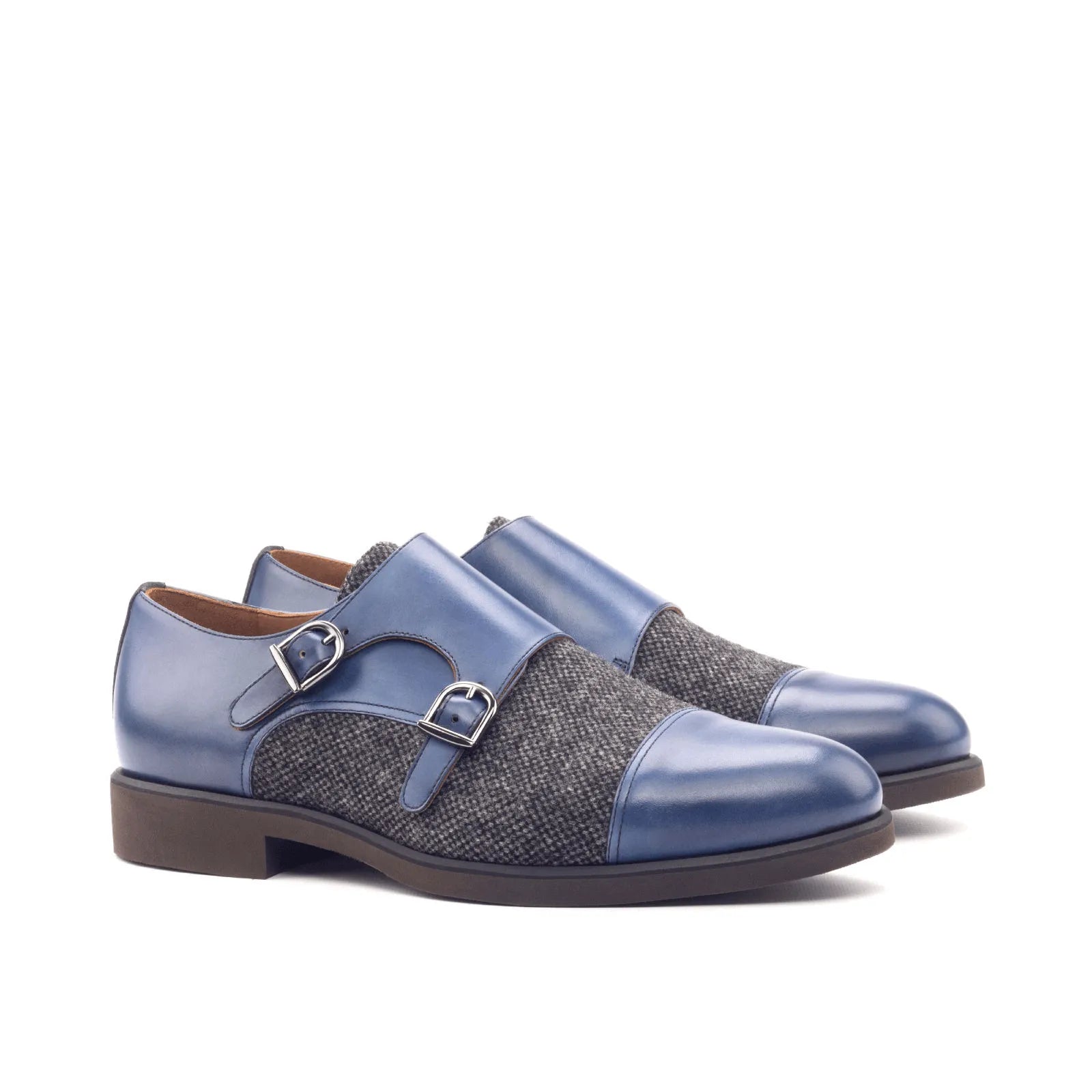 Balti Double Monk blue and gray double monk patina shoes