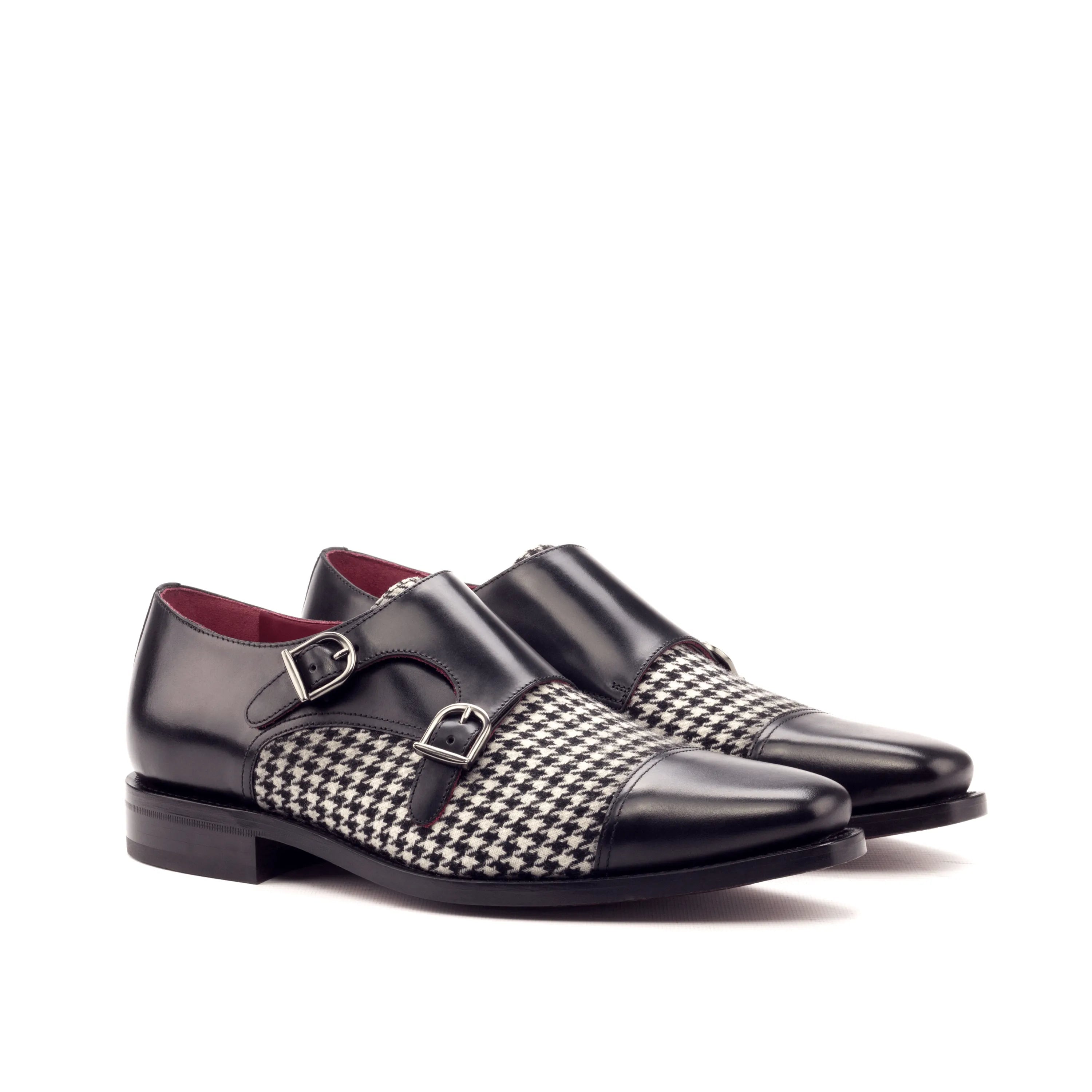 Battani Double Monk black and white houndstooth double monk strap shoes