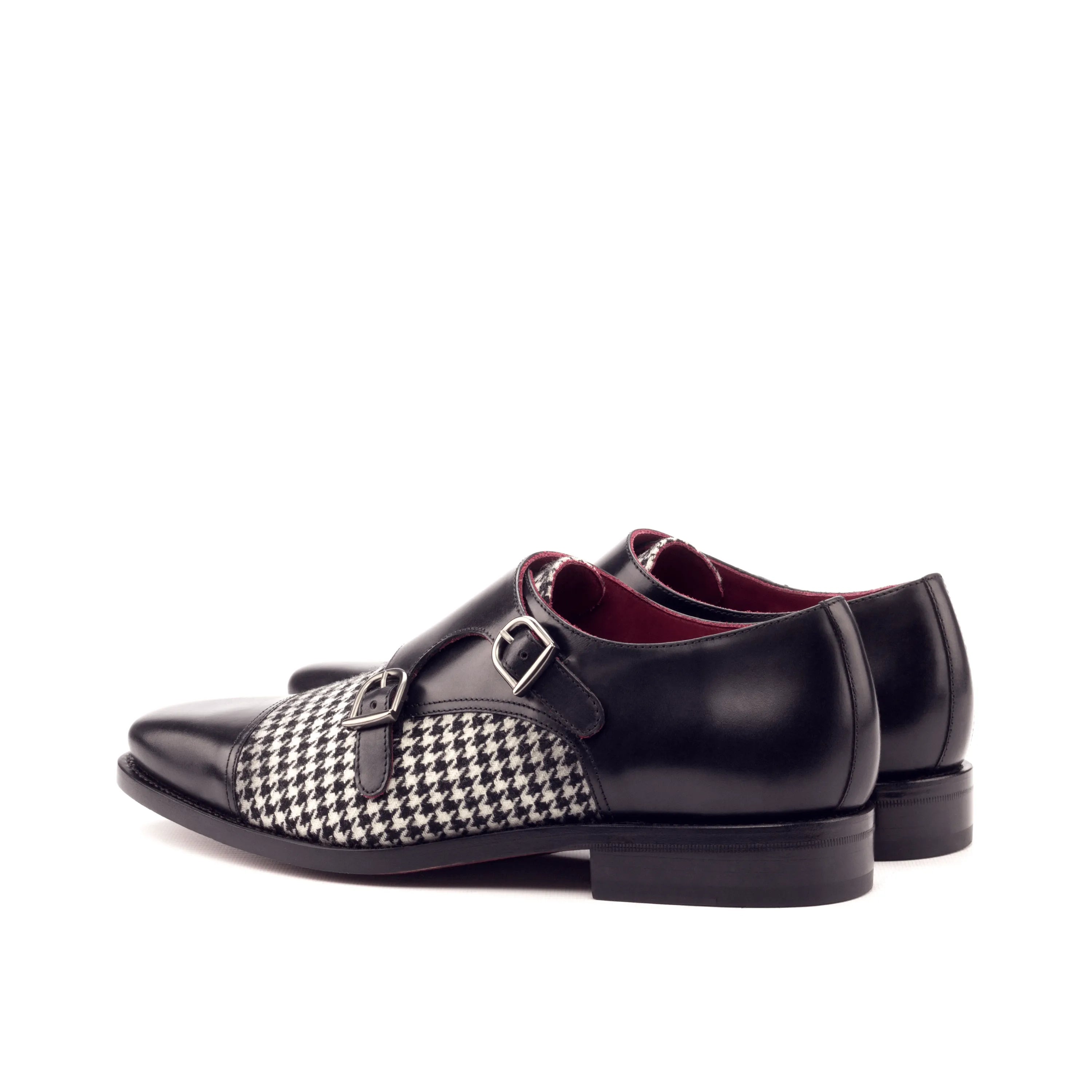 Battani double monk black and white houndstooth shoes