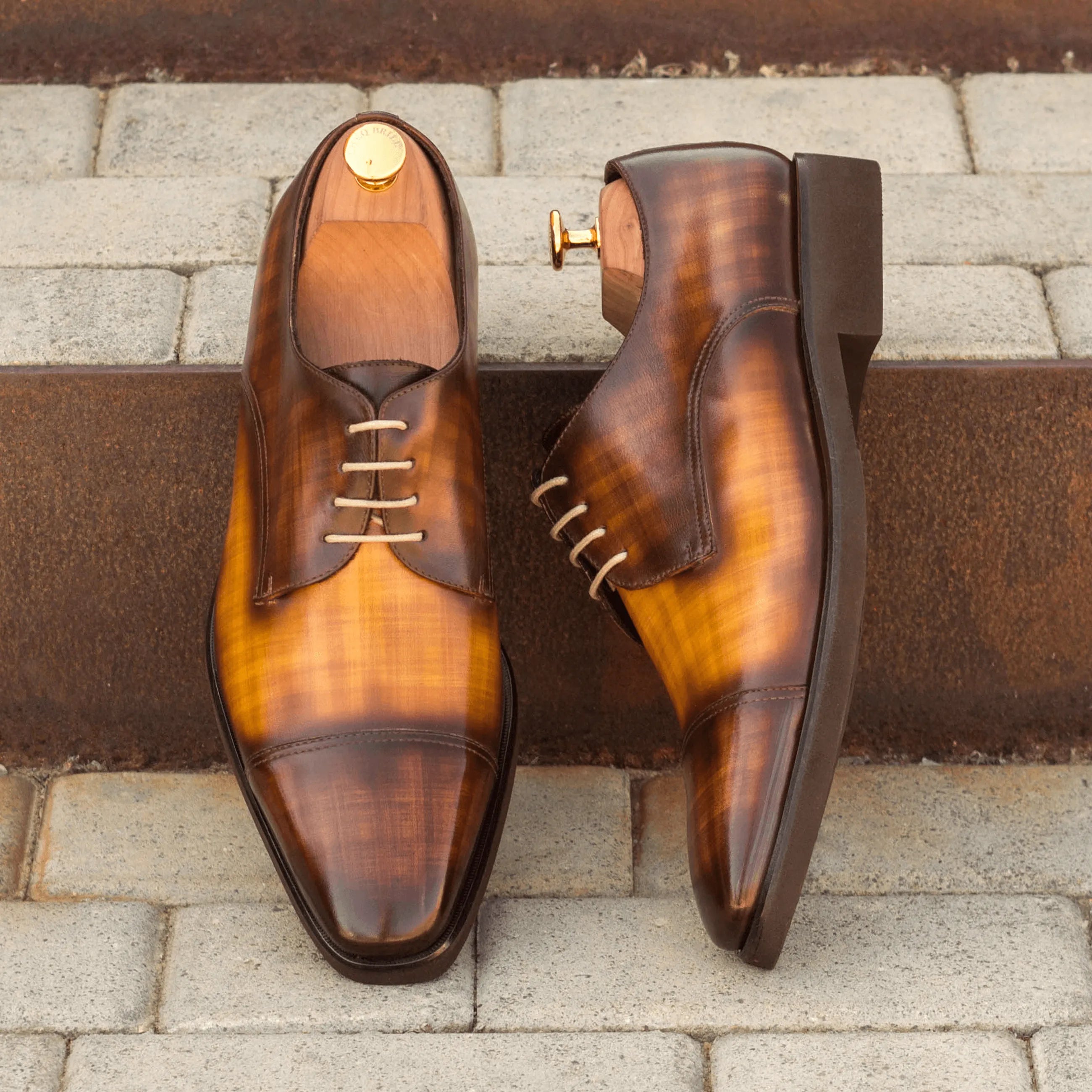 Belem patina derby two-toned brown leather dress shoes