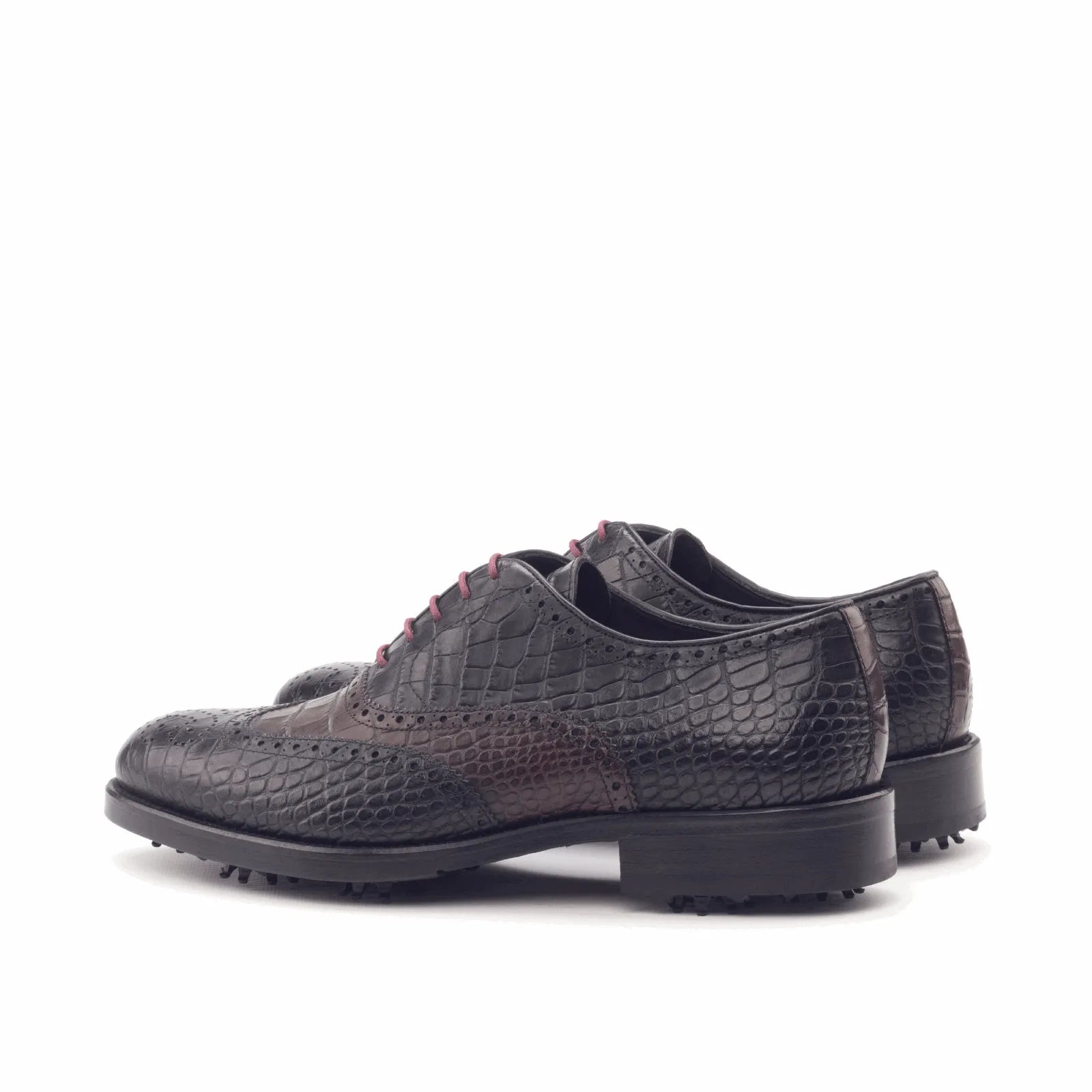 Black crocodile-patterned Bobby Full Brogue golf shoes