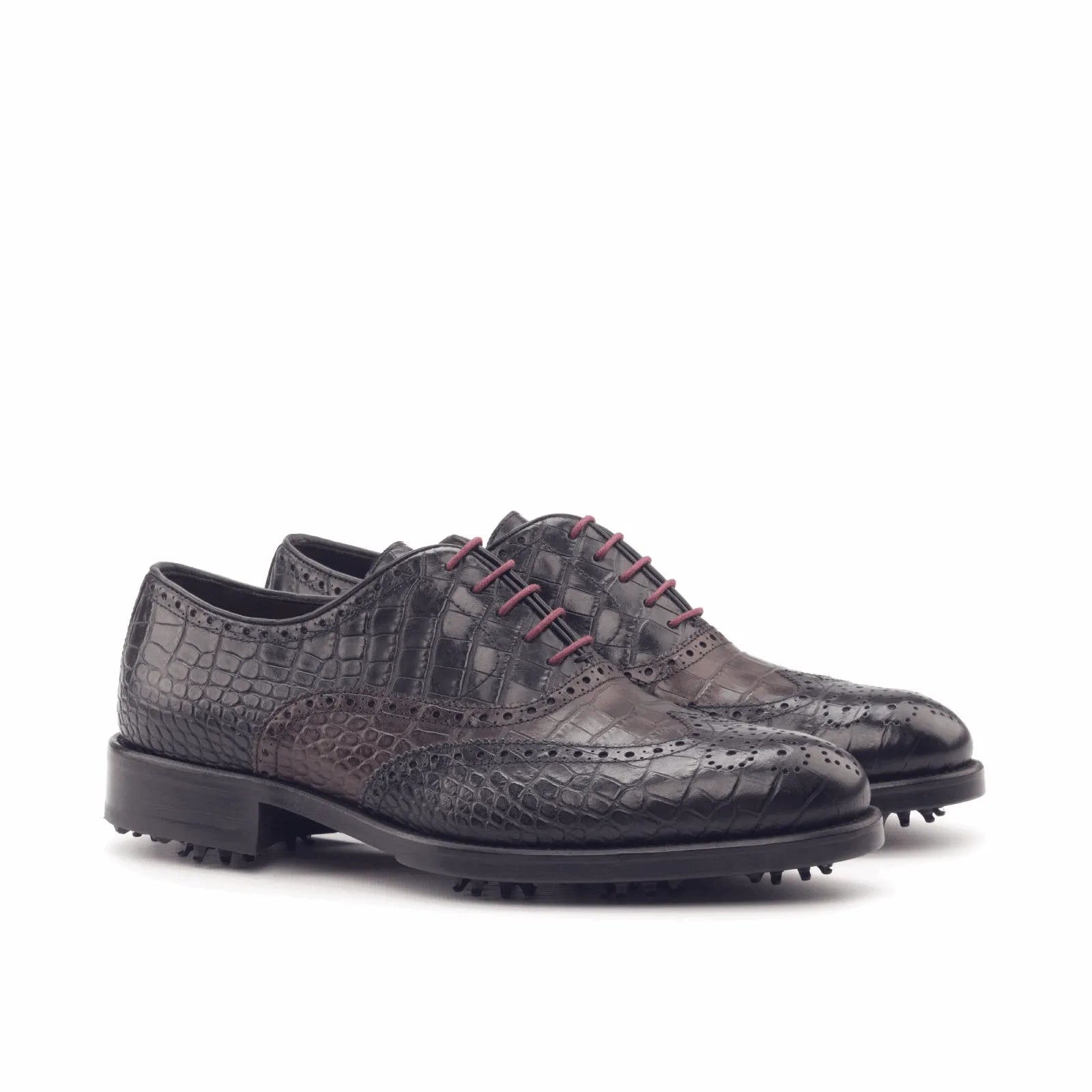 Pair of Bobby Full Brogue golf shoes in crocodile pattern