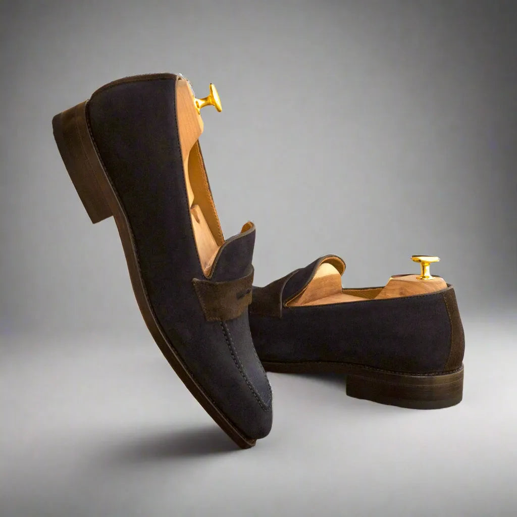 Pair of navy suede Cagle loafers