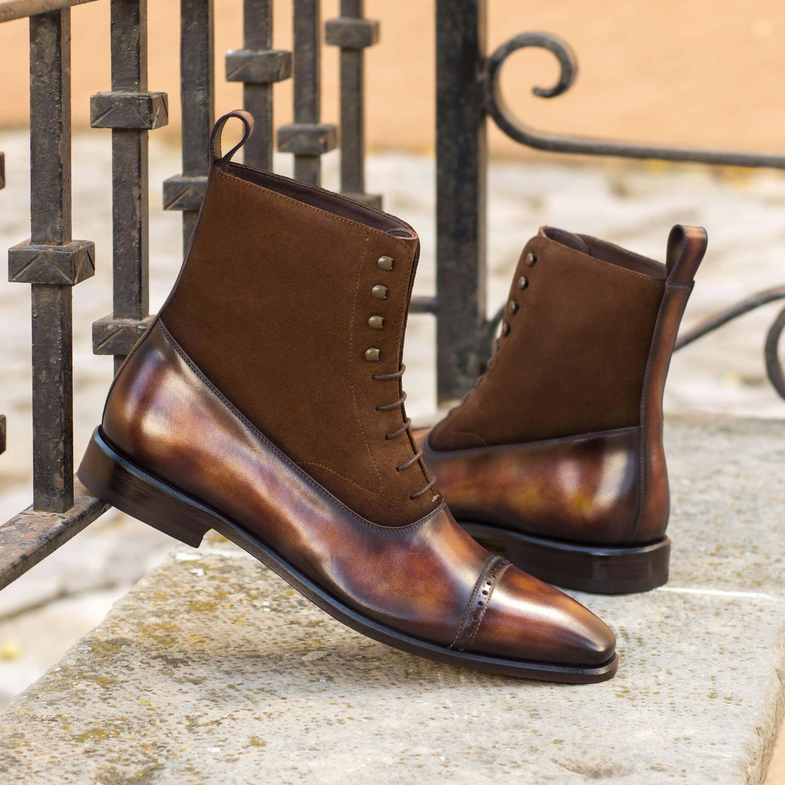 Chavez Patina Balmoral boots in brown leather and suede