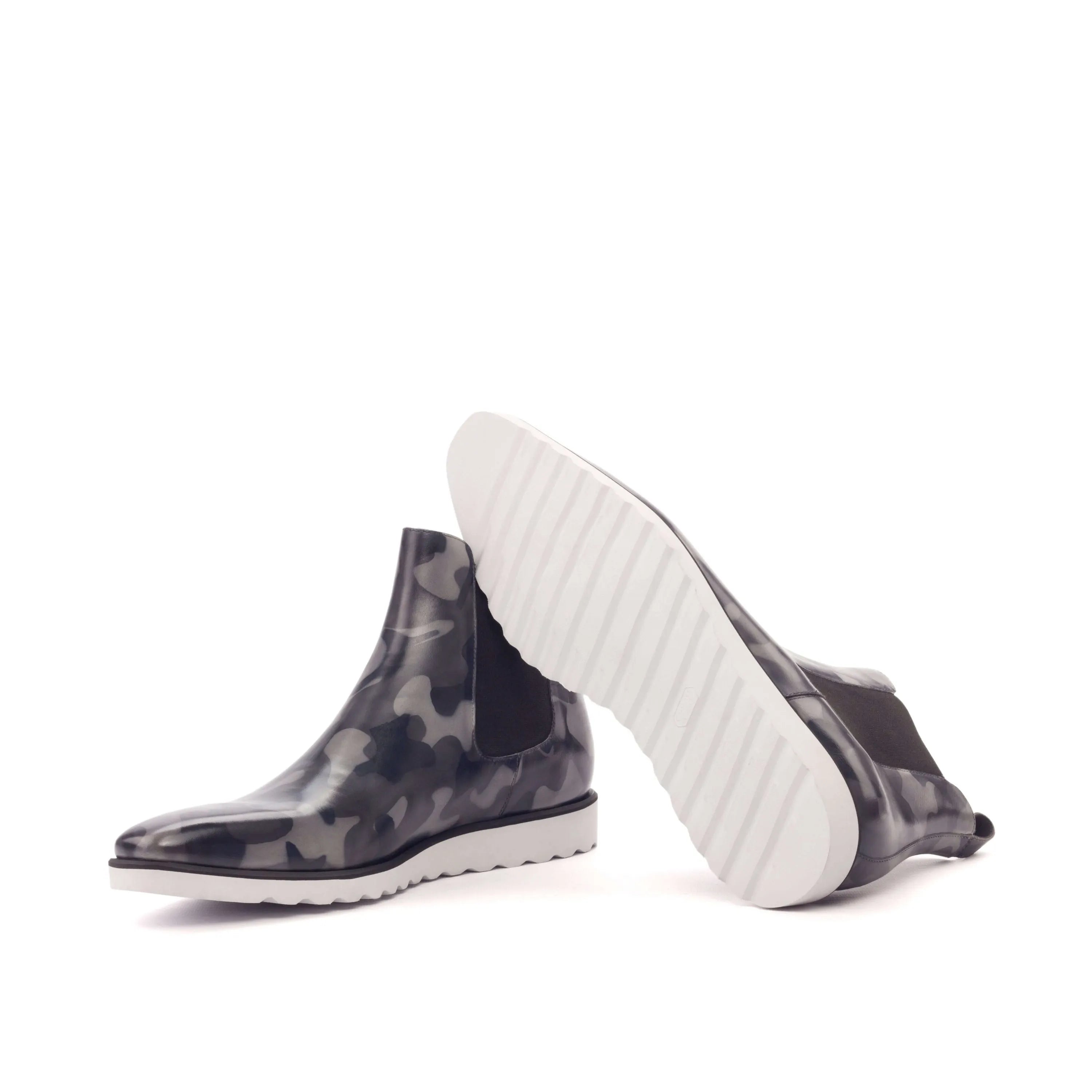 Camouflage Chelsea patina boots with white soles, Commando 2 model