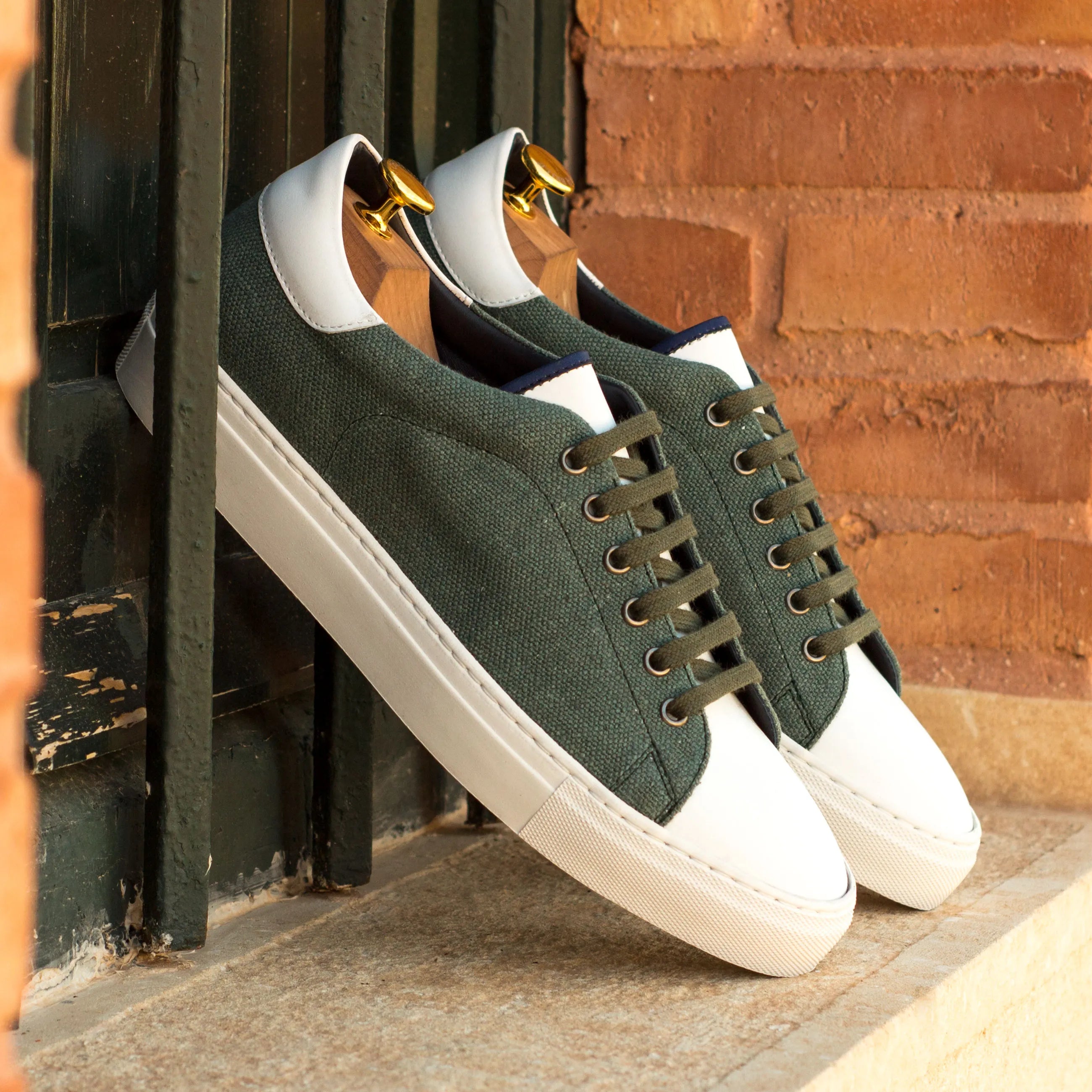 Davit trainer sneaker: green canvas with white accents