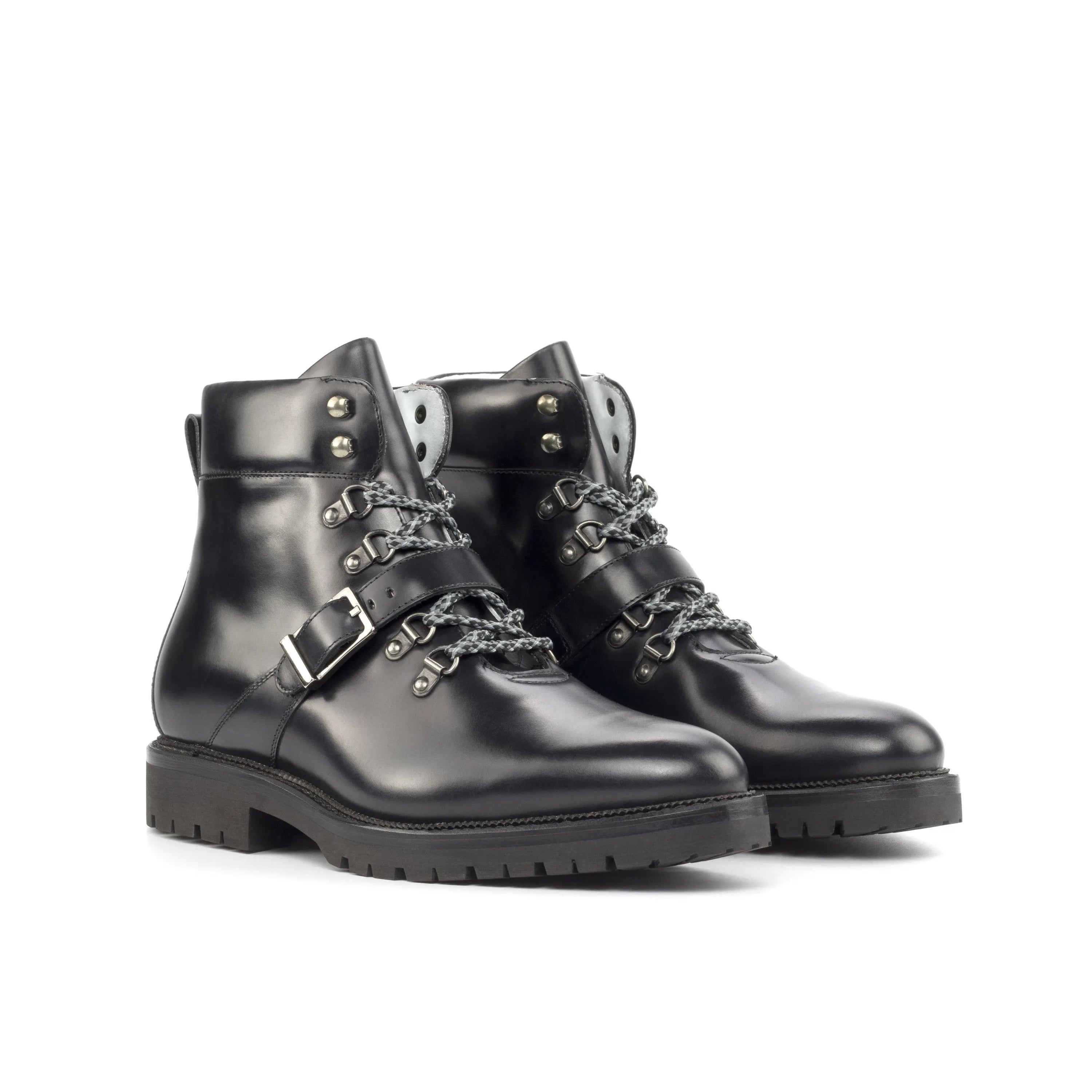 Pair of black leather Denali hiking boots ankles