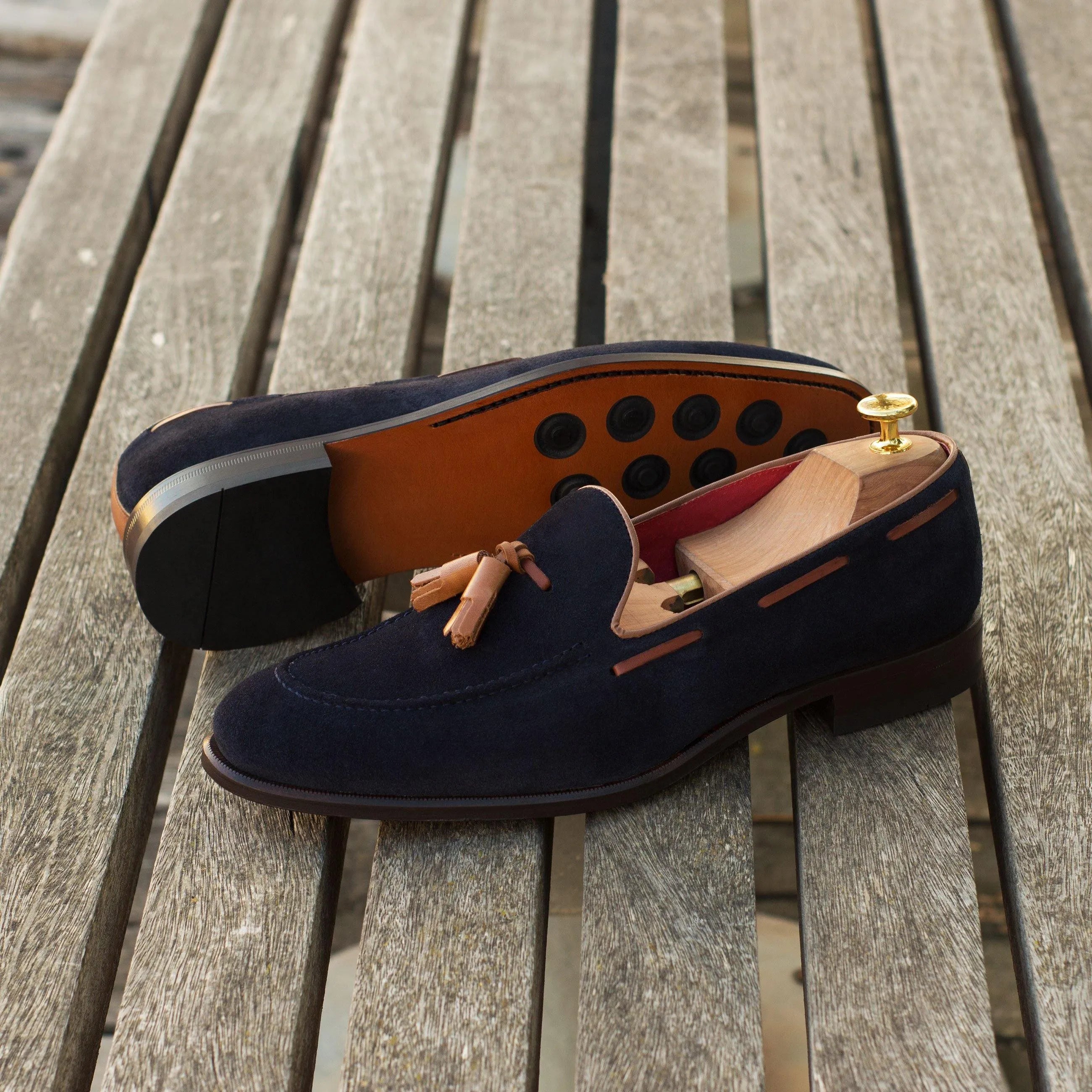 Dimilio loafers II navy suede tassel loafers with rounded toe