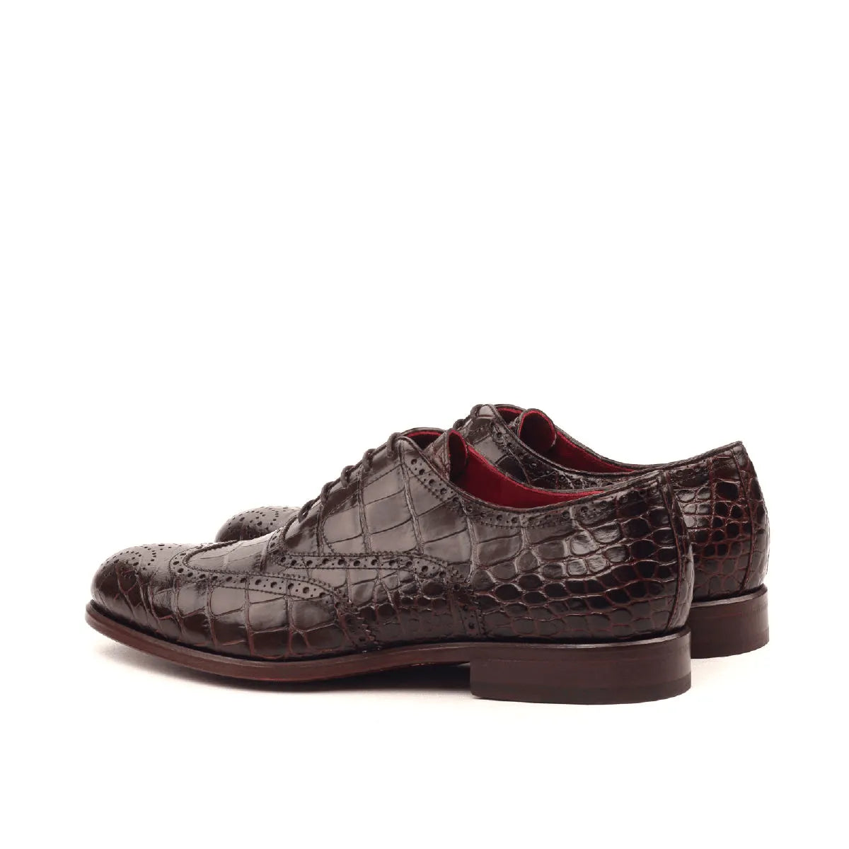 Brown crocodile leather Dirk Full Brogue Shoes II, rounded toe luxury bespoke shoes for men