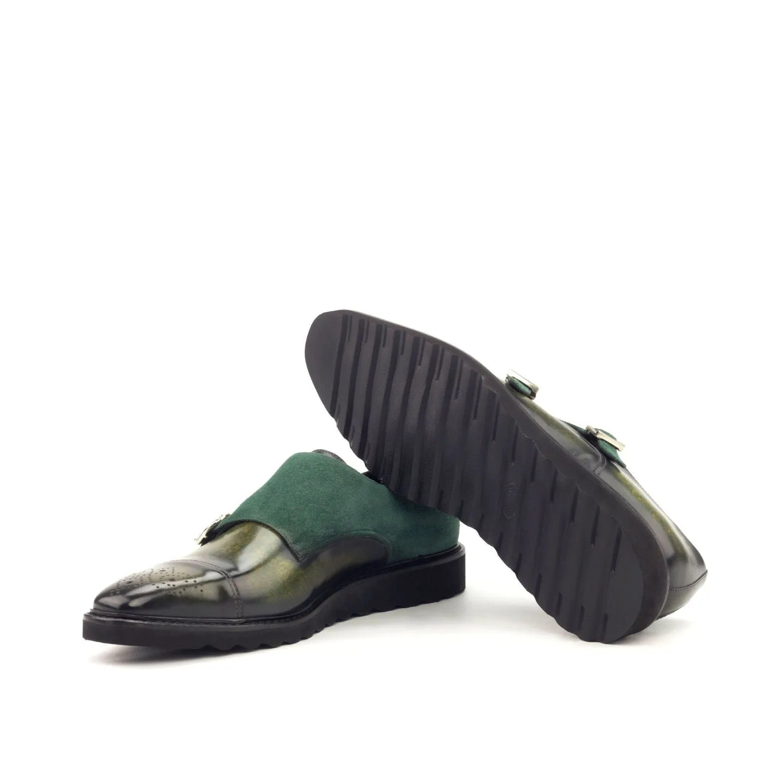 Dunstan Patina Double monk green leather shoes back view