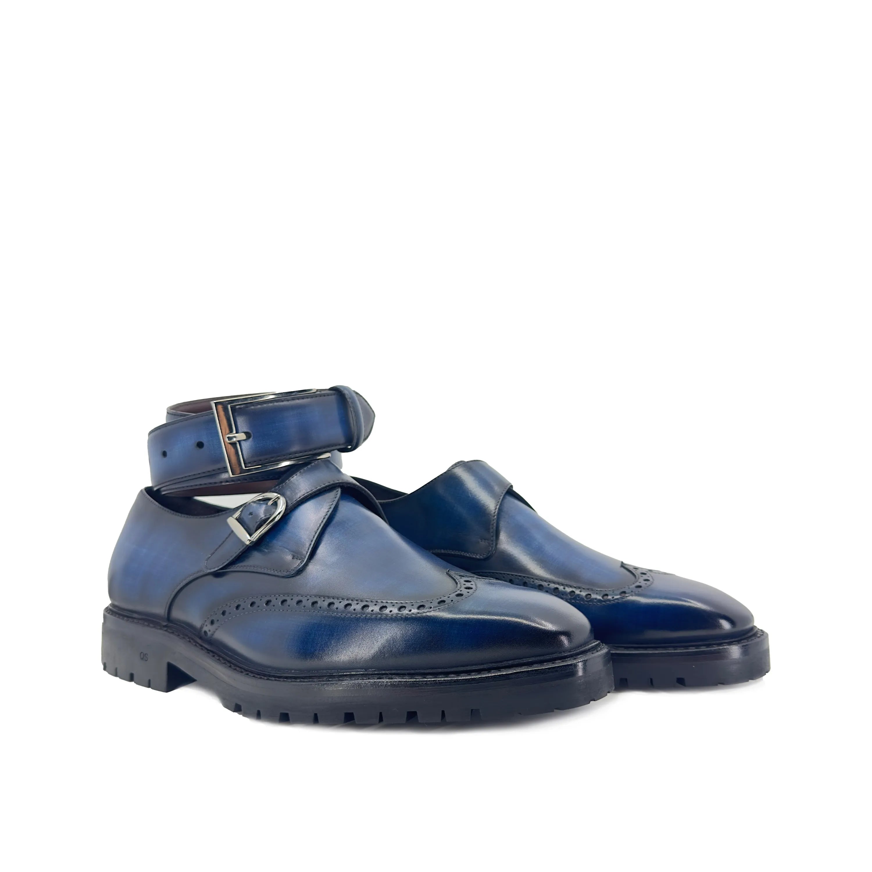 Blue Dyno Patina Single Monk strap shoes back view