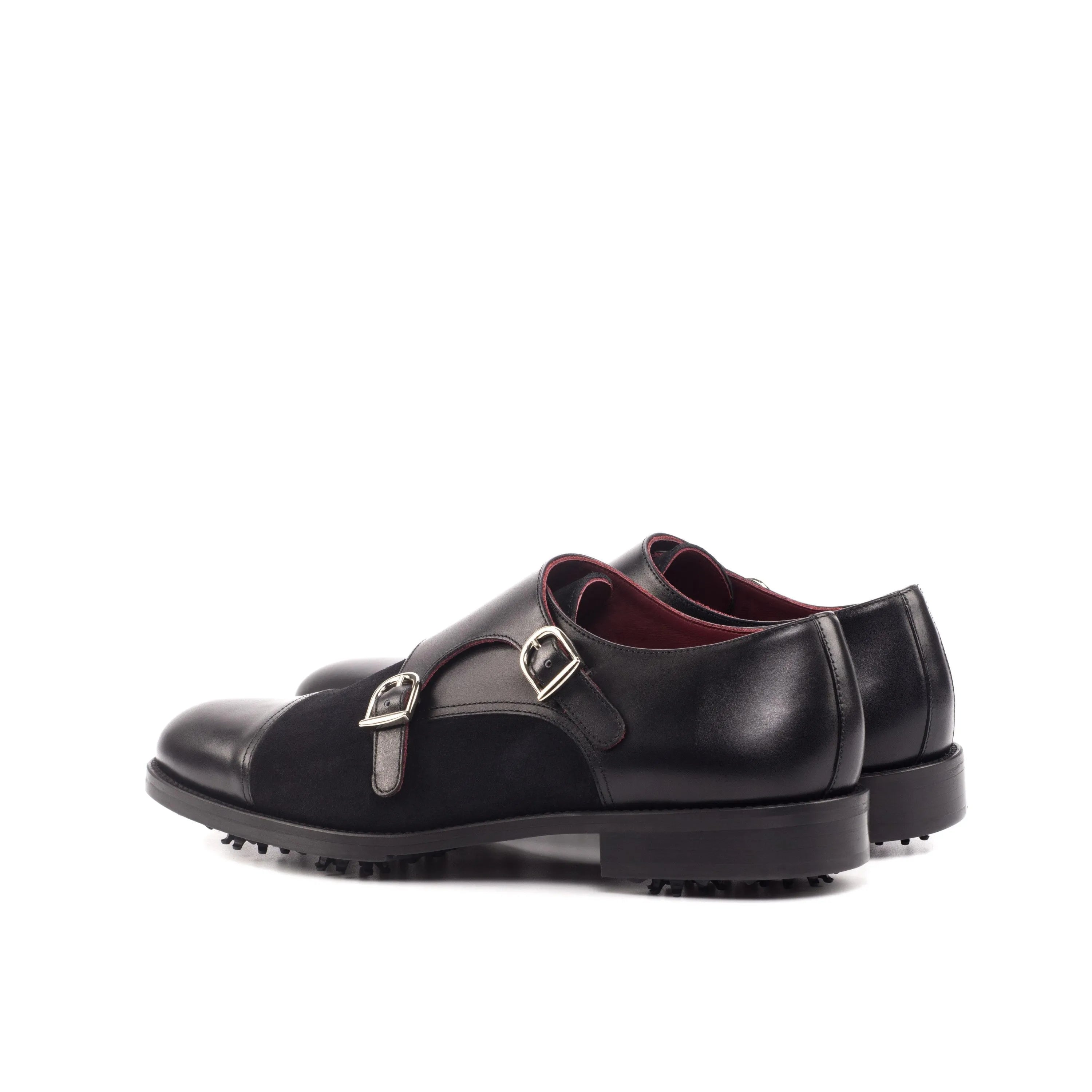 Black leather double monk strap Eagle Golf Shoes back view