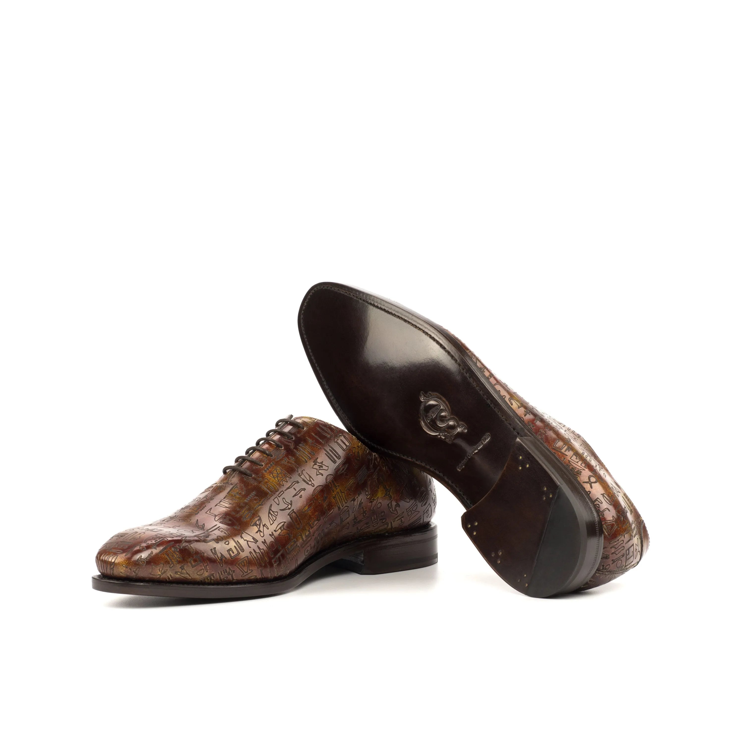 Egyptian patina wholecut brown Italian crust leather chisel toe shoes
