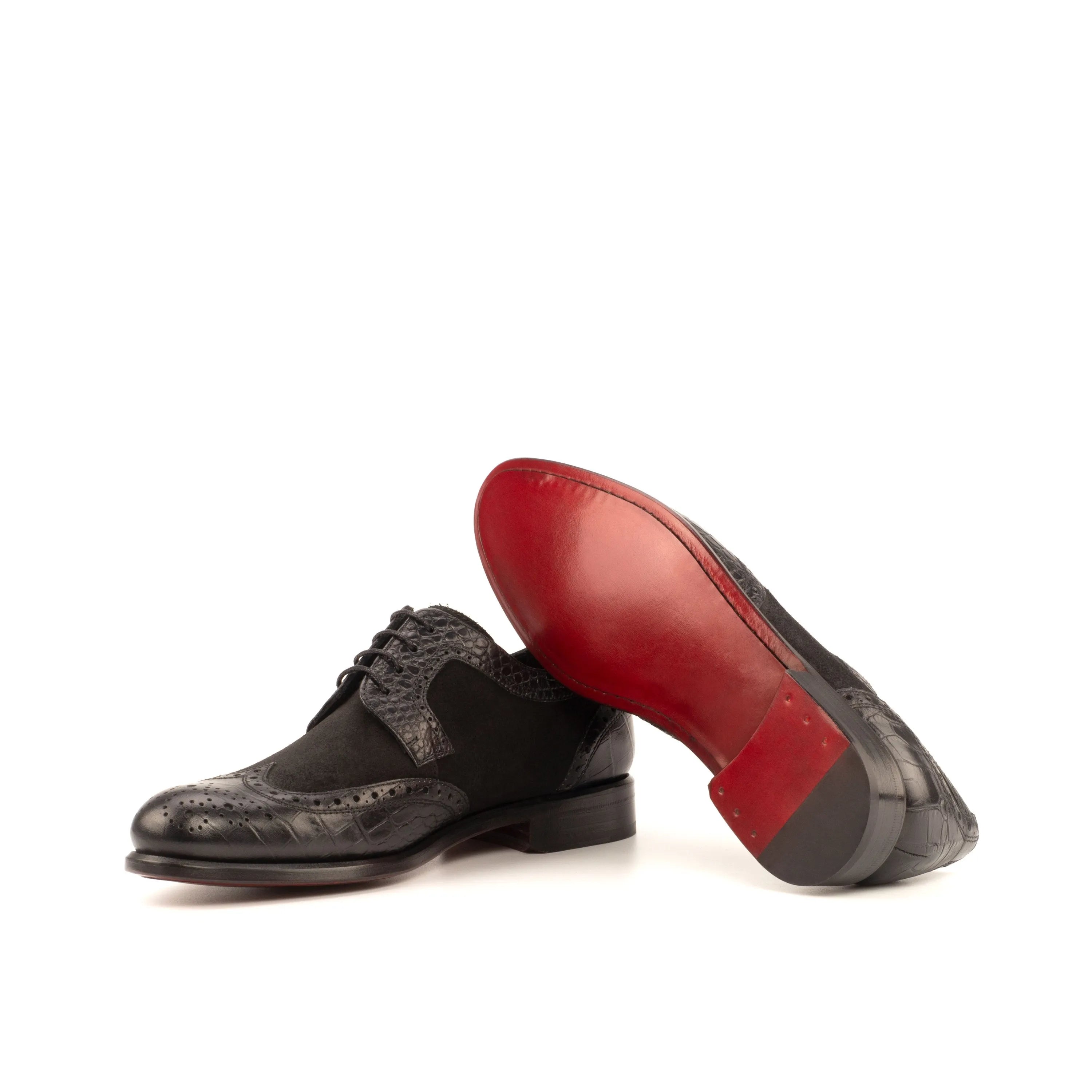 Ema ladies derby wingtip black leather shoes with red soles