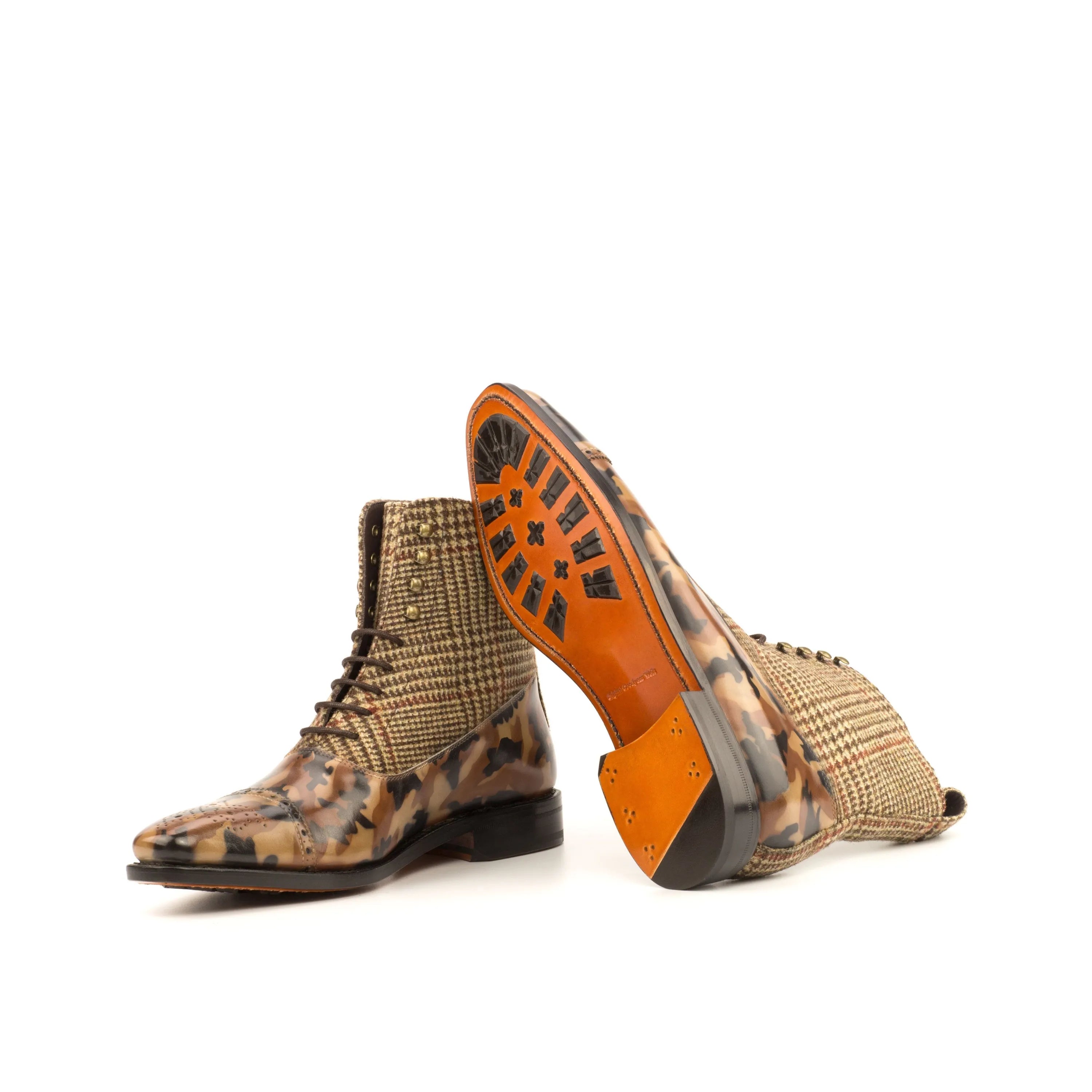 Enapay Balmoral Patina Boots in patterned leather and tweed