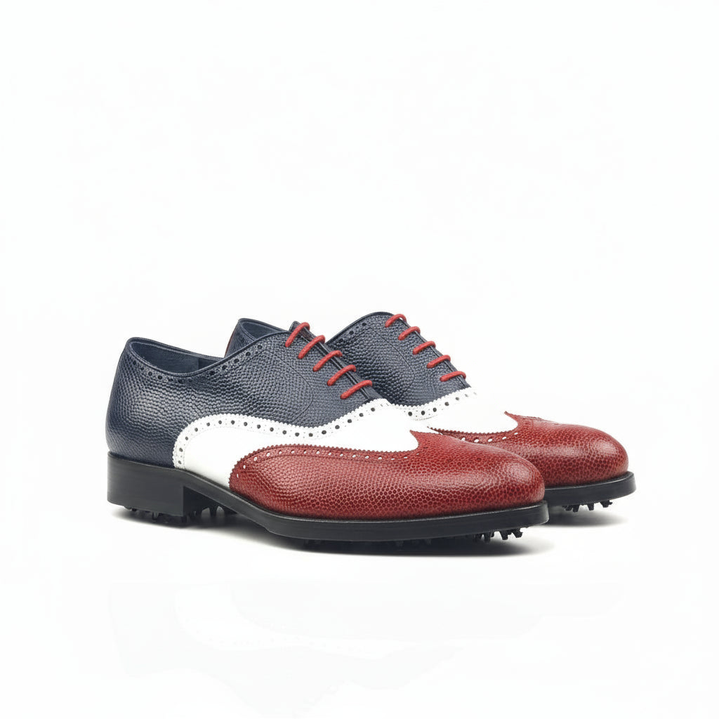 Tricolored leather FB Full Brogue golf shoes II back view