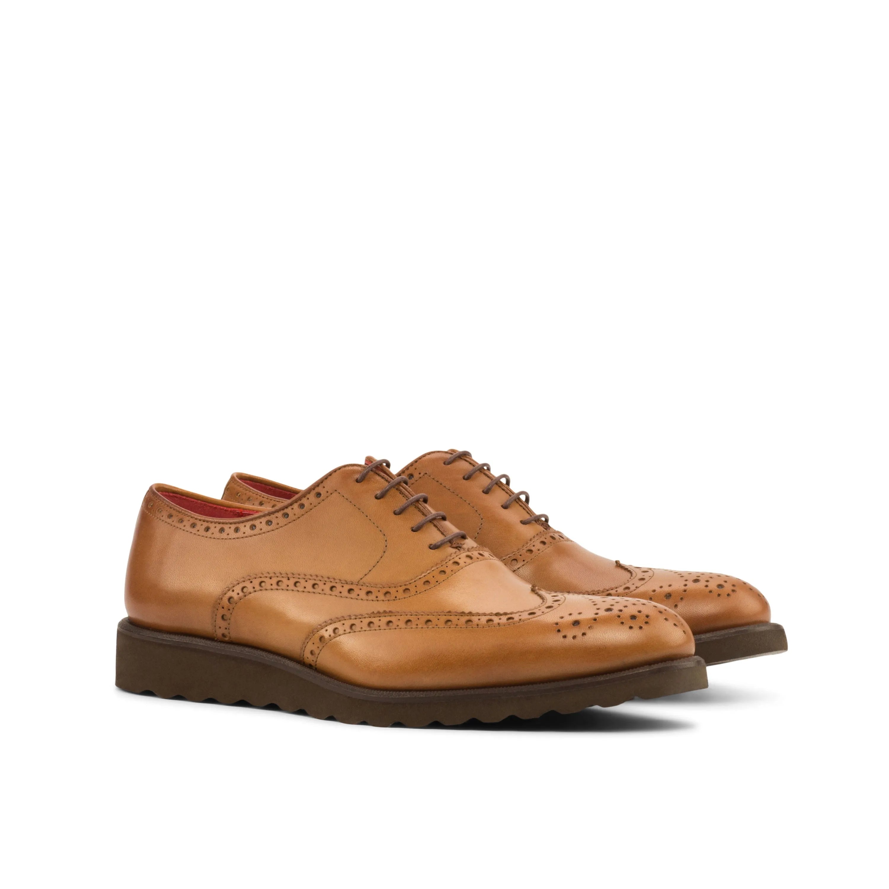 Tan leather FB02 full brogue shoes with hand-painted patina