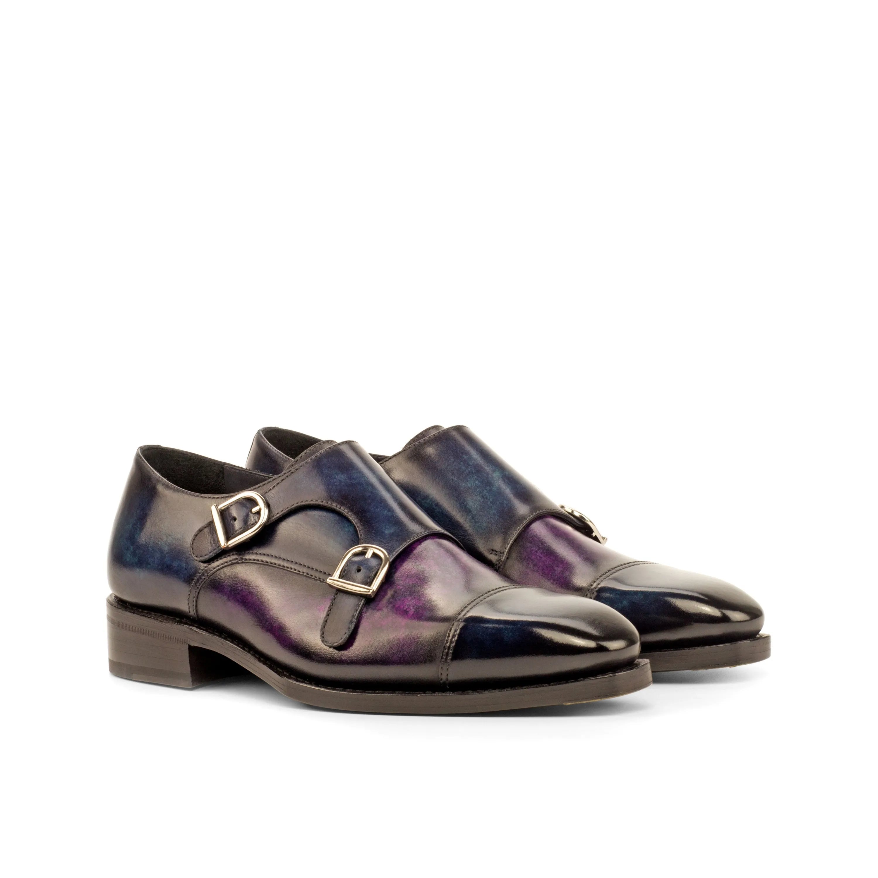 Folzeh85 double monk patina shoes with leather double monk straps