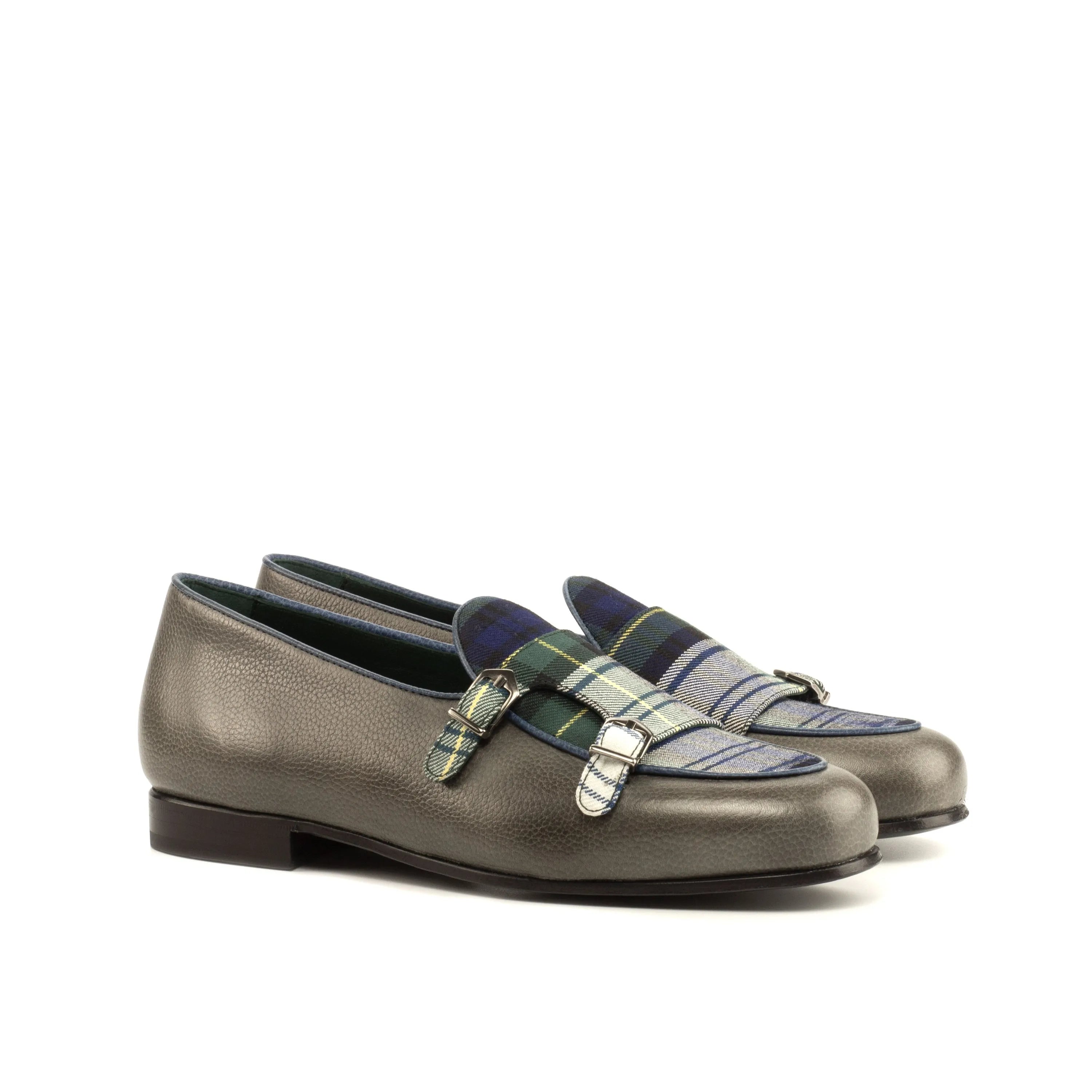 Gray leather Forest Monk Slipper monk strap loafers