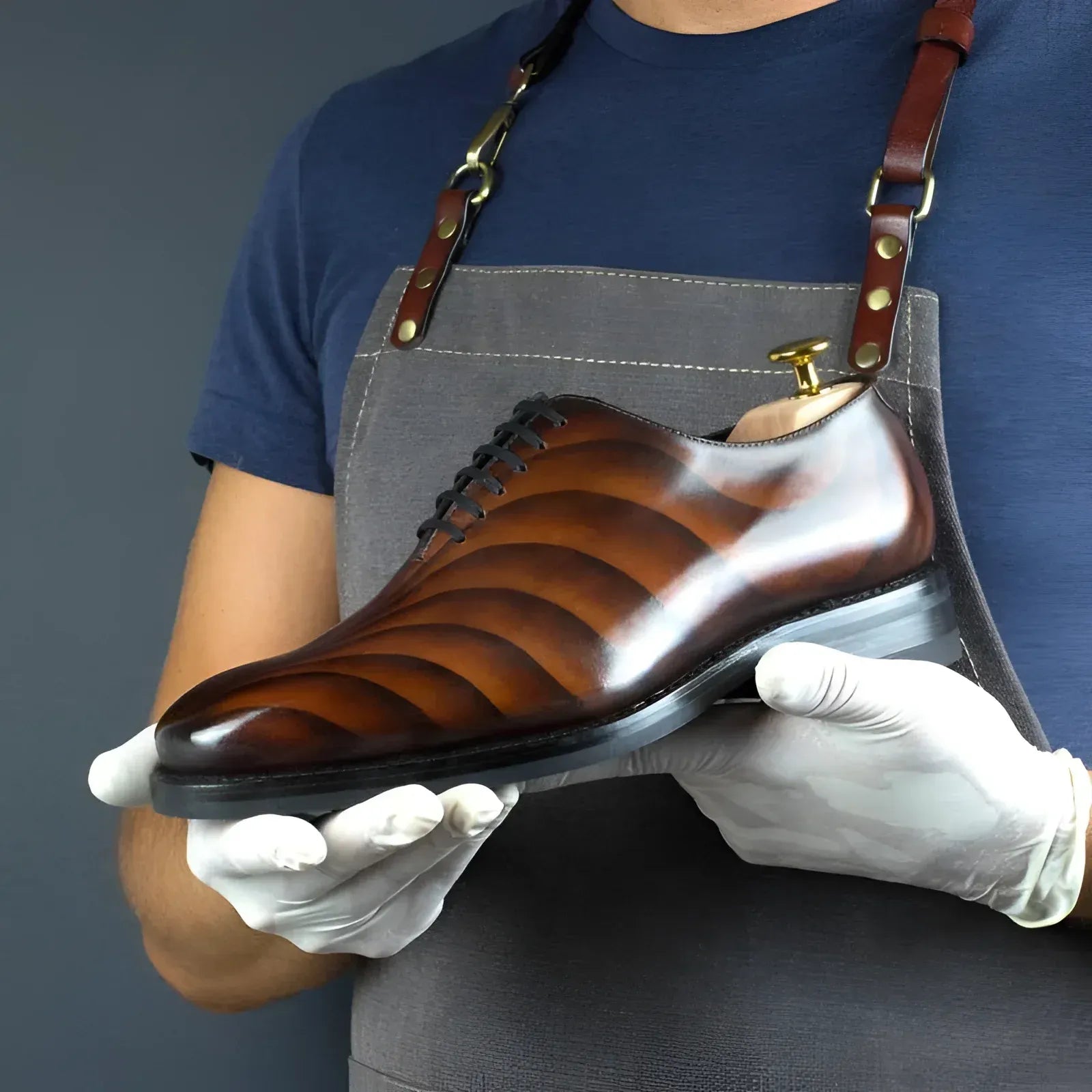Galvarino patina wholecut brown leather dress shoe