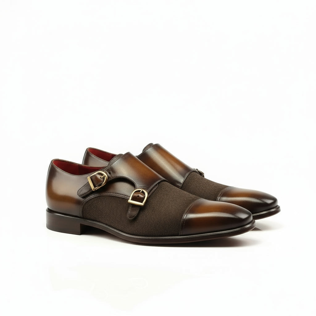 Gandhi Patina Double Monk Shoes - Men Dress