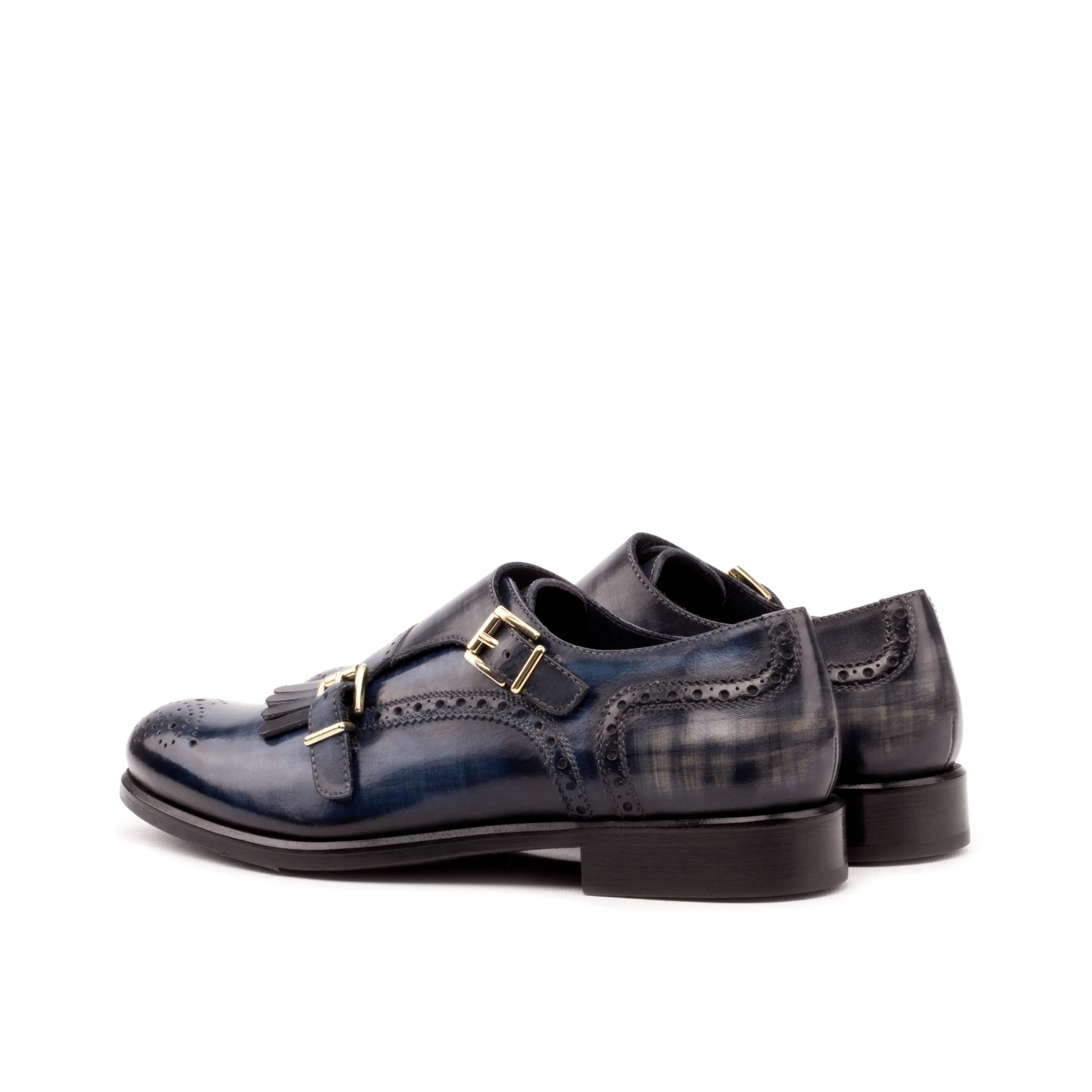 Gawain kiltie womens patina monk blue leather shoes pair