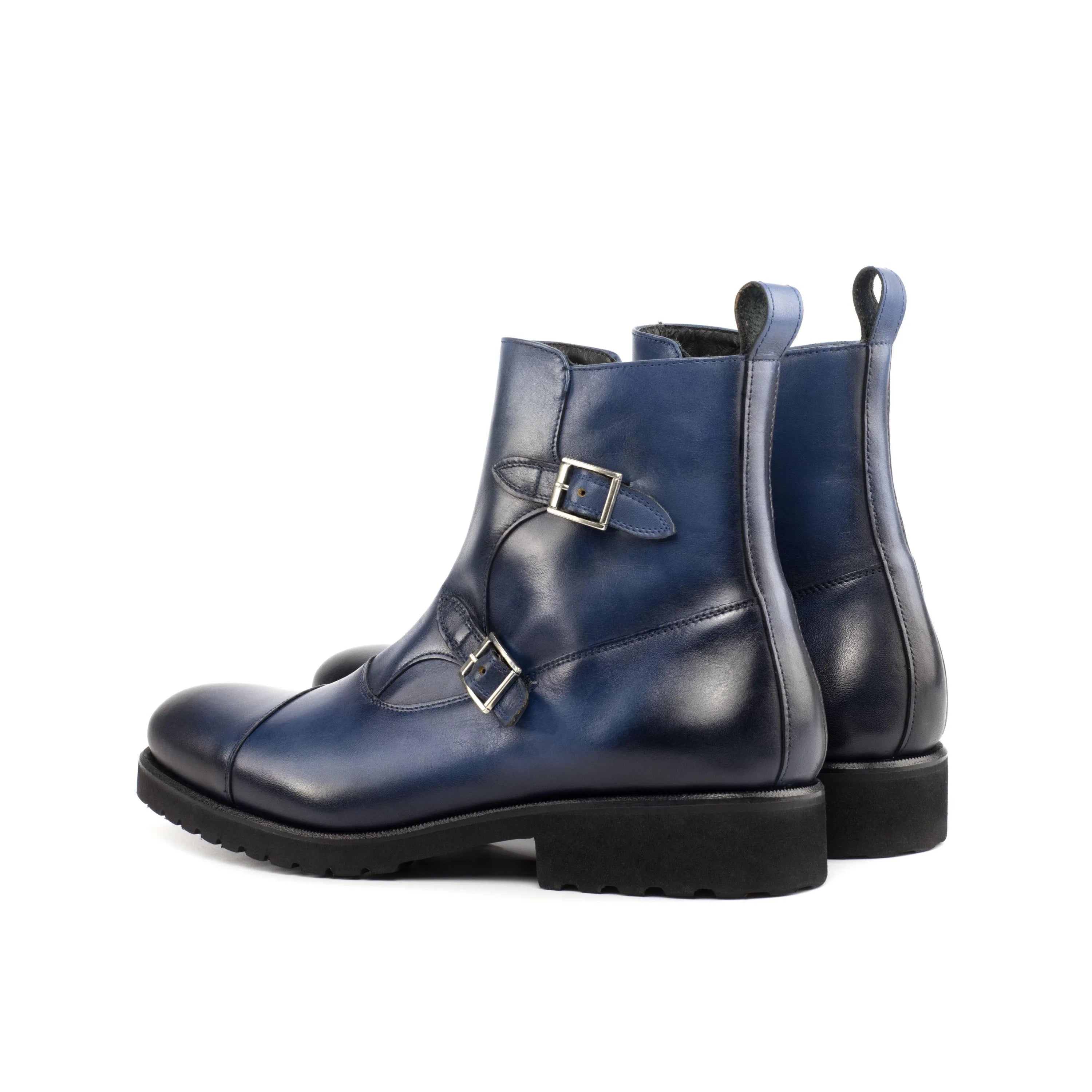 Georgino Octavian boots: blue leather double monk strap design
