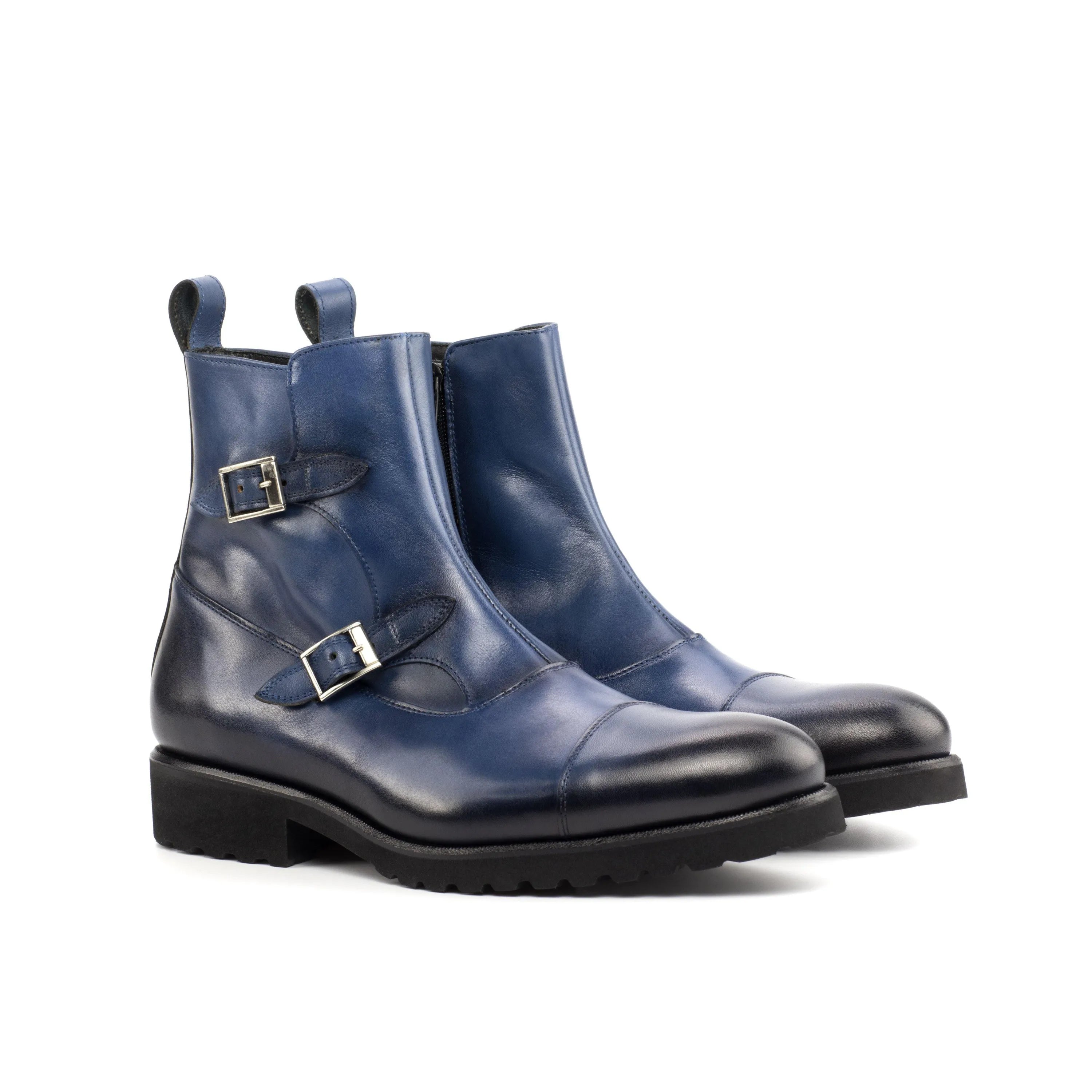 Georgino Octavian boots: blue leather monk strap back view