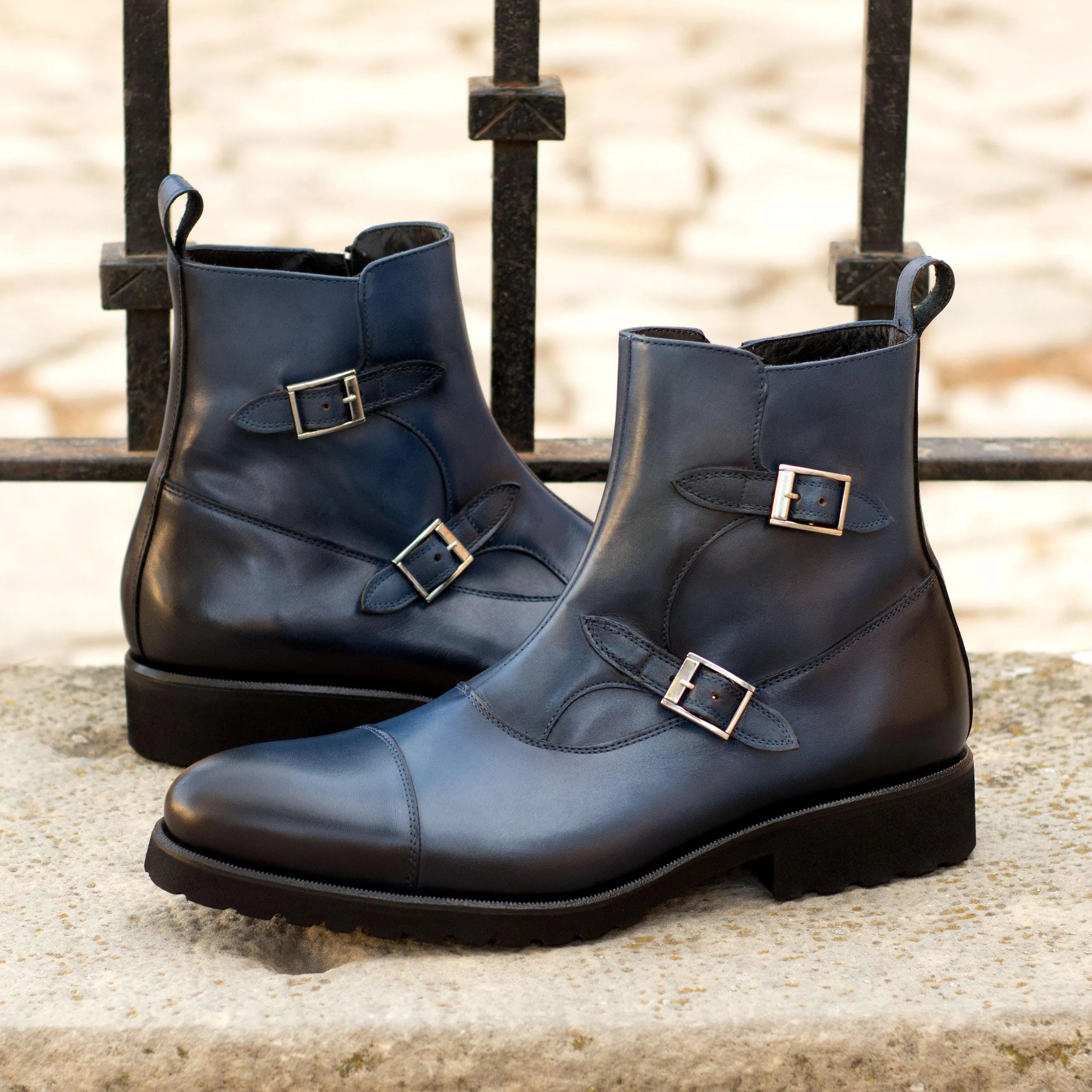 Georgino Octavian boots in blue leather monk strap design