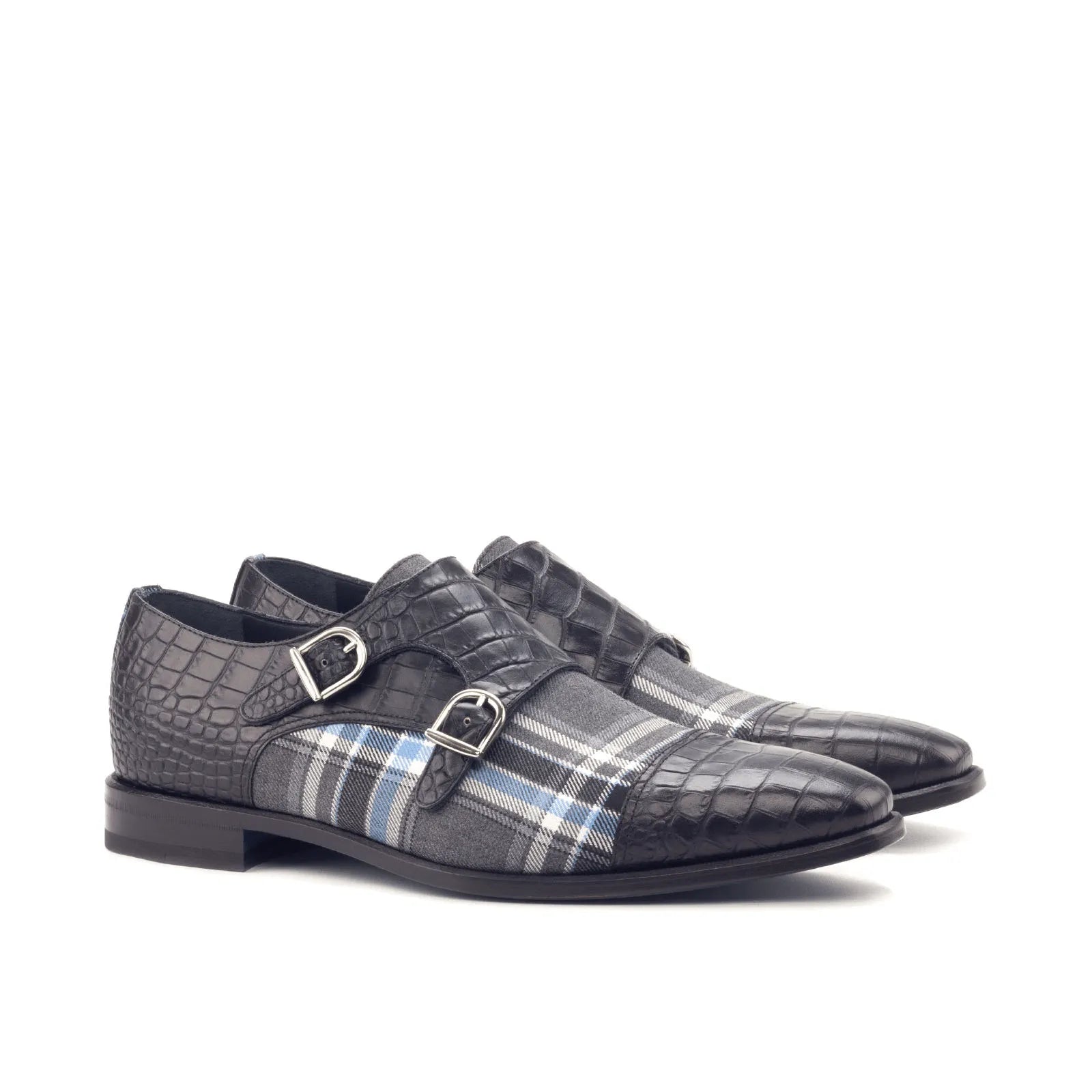 Glimco Double Monk mens plaid and crocodile double monk patina shoes