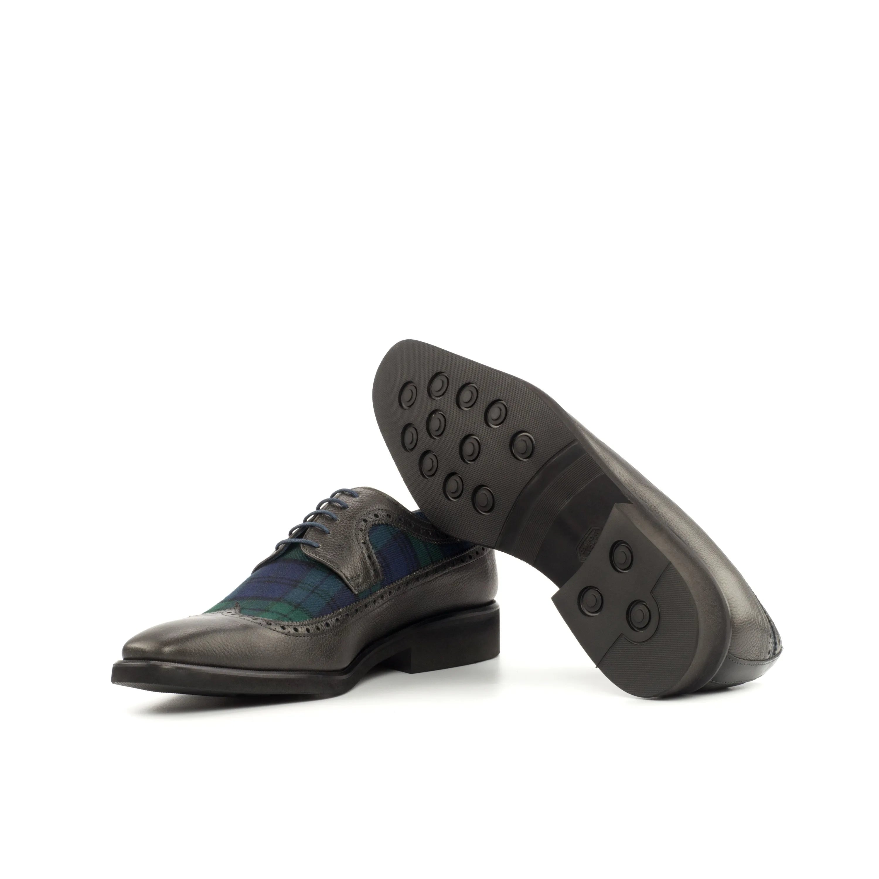 GM05 longwing blucher gray leather and plaid dress shoes