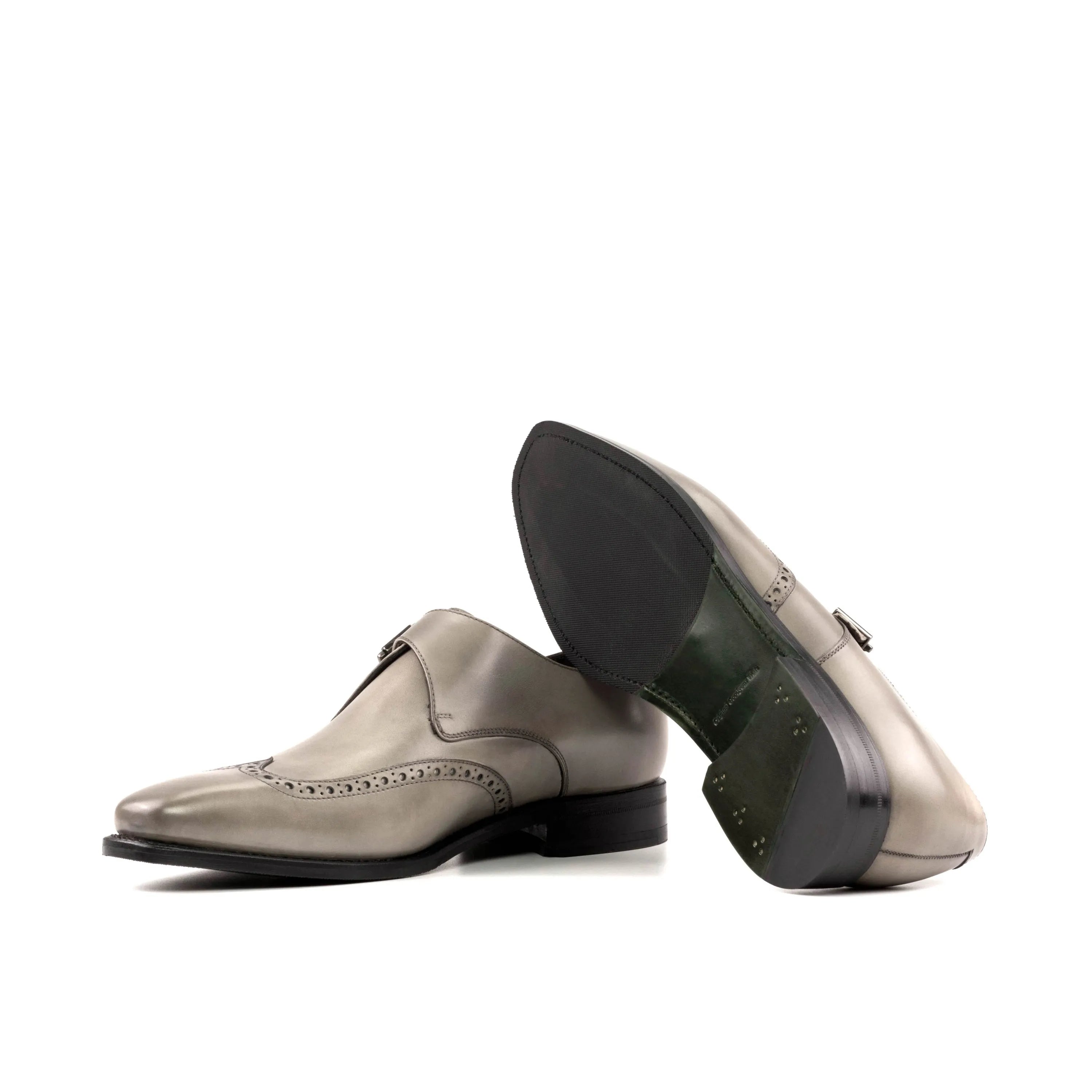 Godfry single monk gray leather shoes in fast lane style