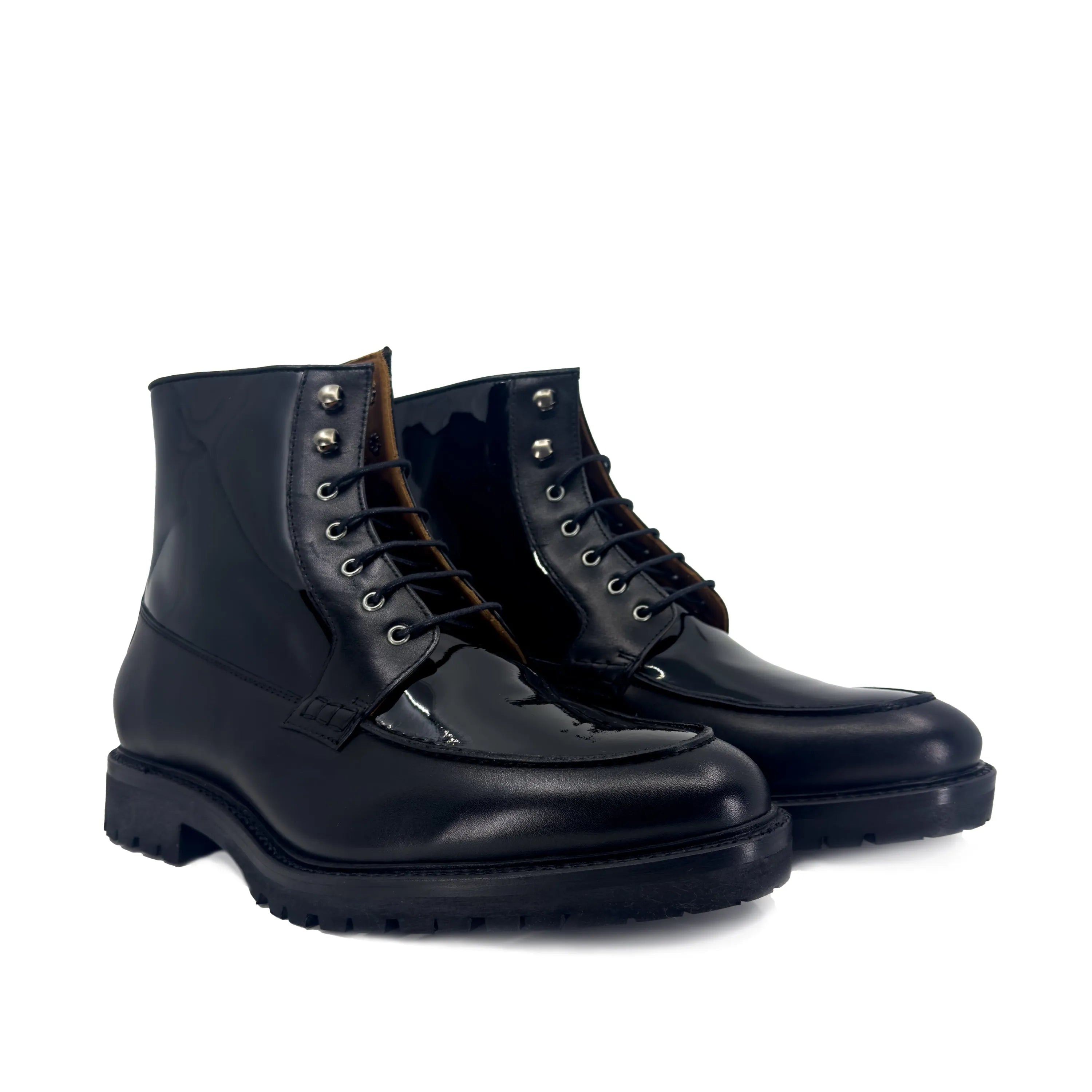 Grandeur moc boot pair of black leather lace-up boots