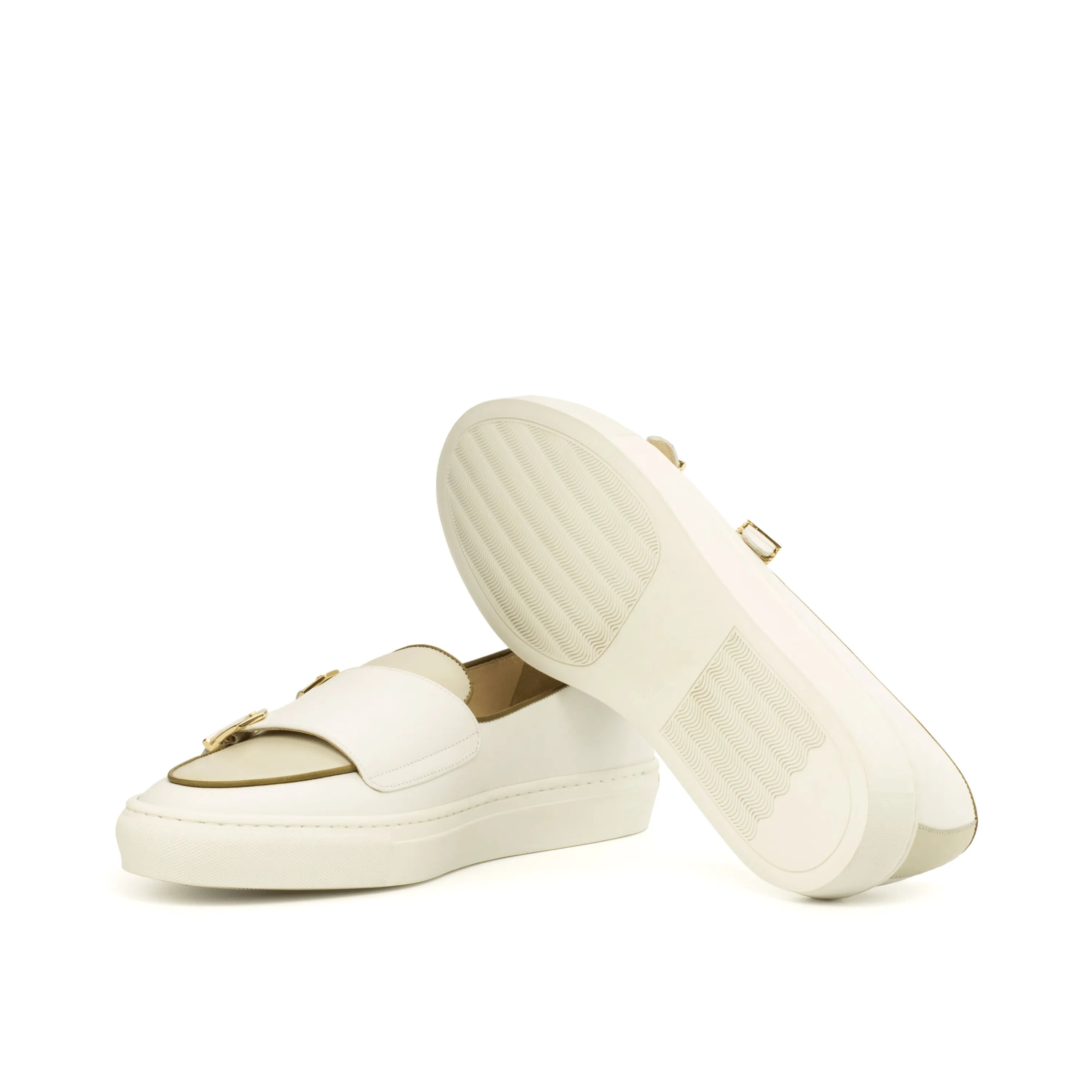 Pair of white painted calf double monk Hakim monk sneakers