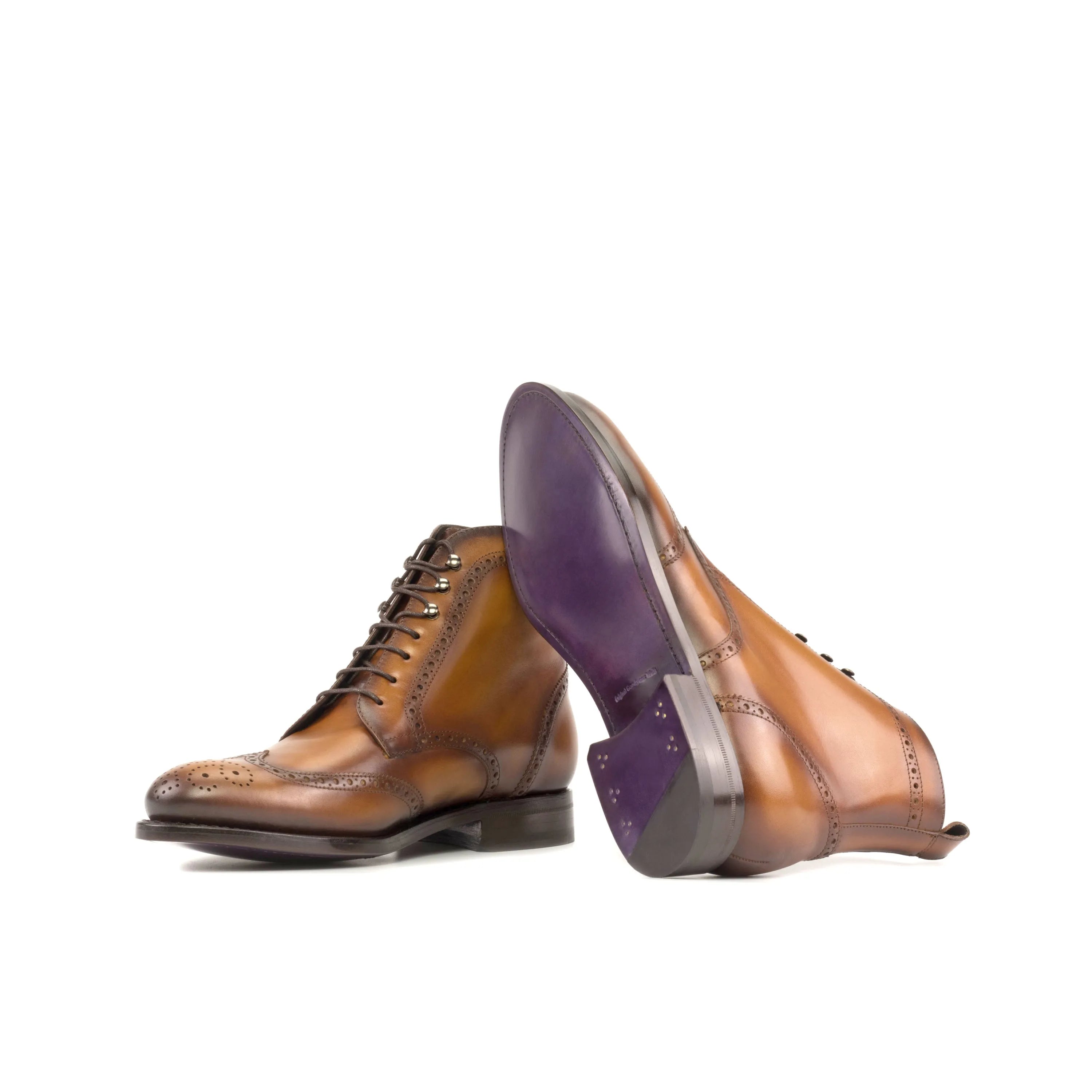 Hollander military brogue boots in brown leather lace-up design