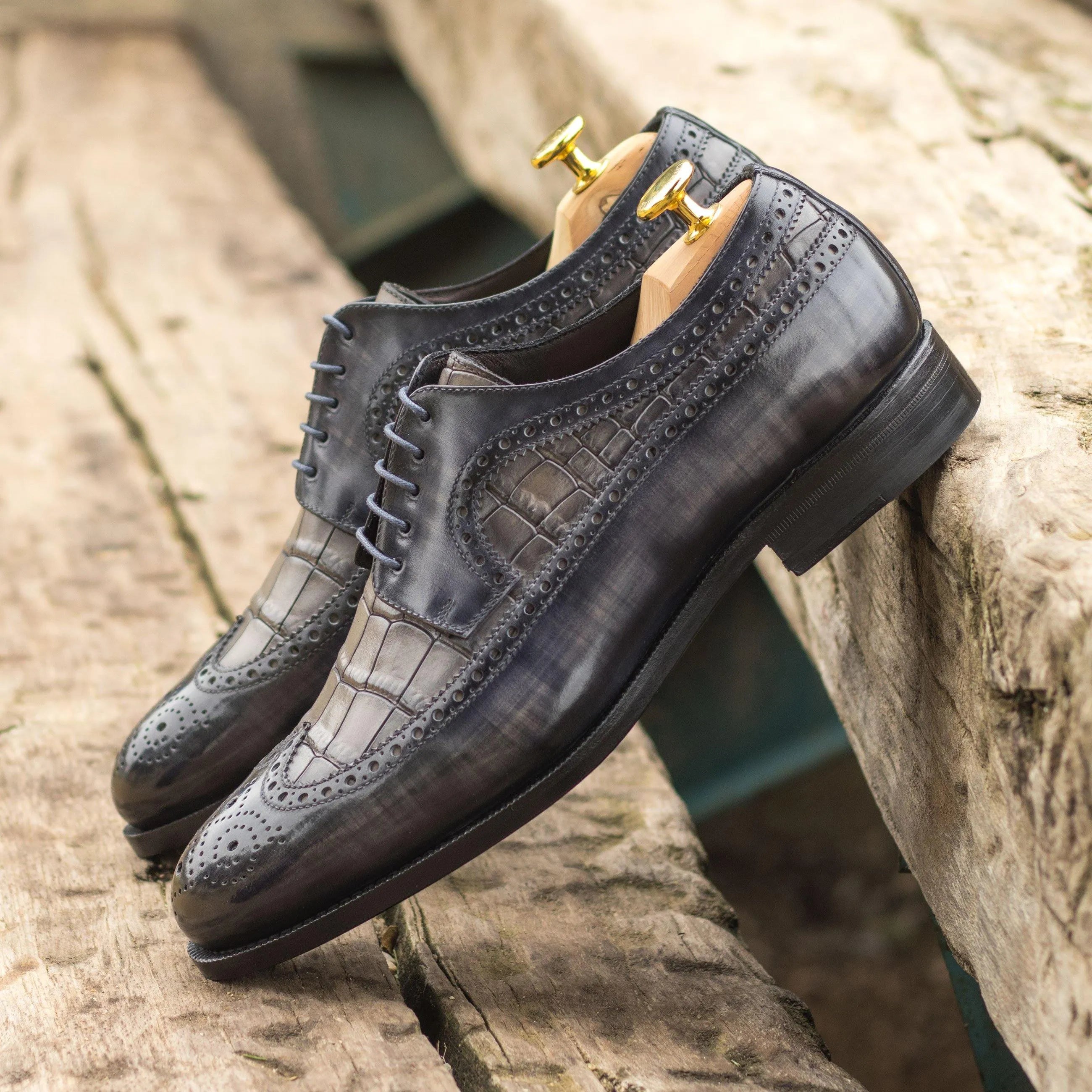 Gray Javis patina longwing blucher wingtip dress shoes