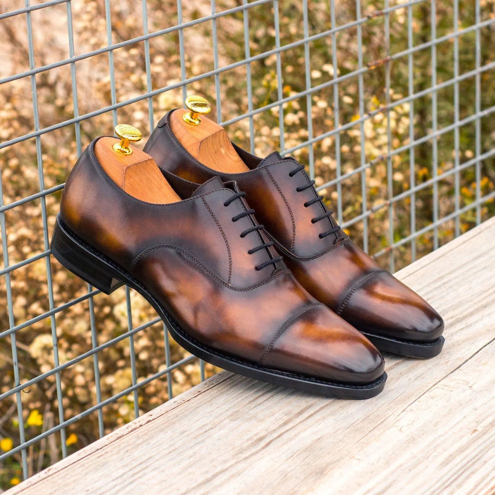 Jeriko Oxford Patina shoes: brown leather dress shoes