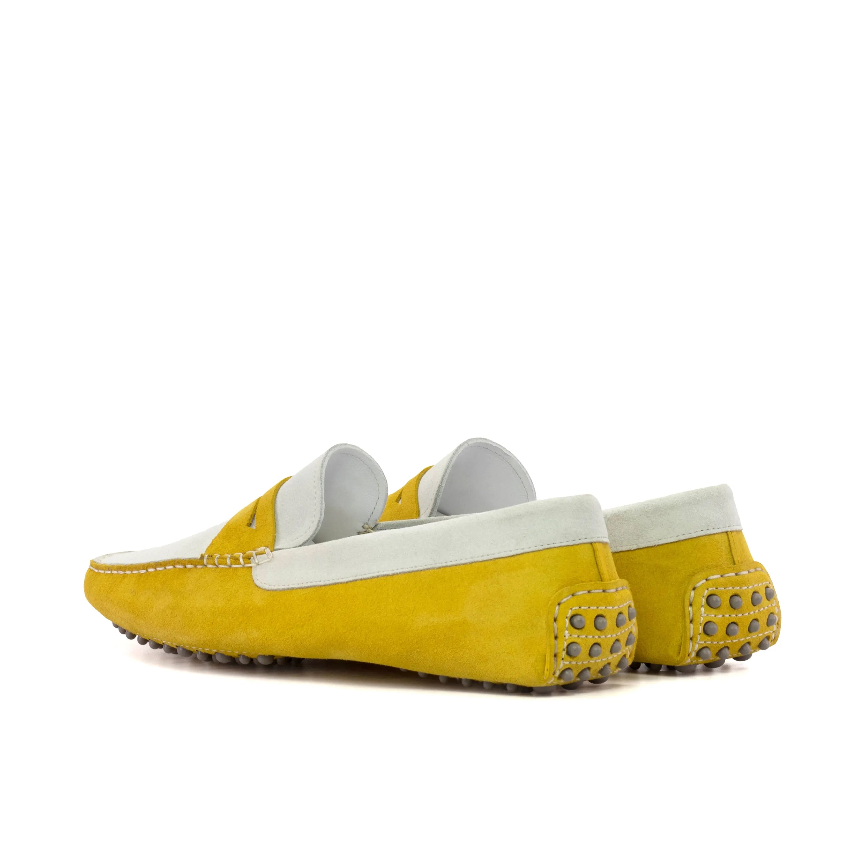 Kalma Driver yellow and white leather luxury bespoke shoes for men