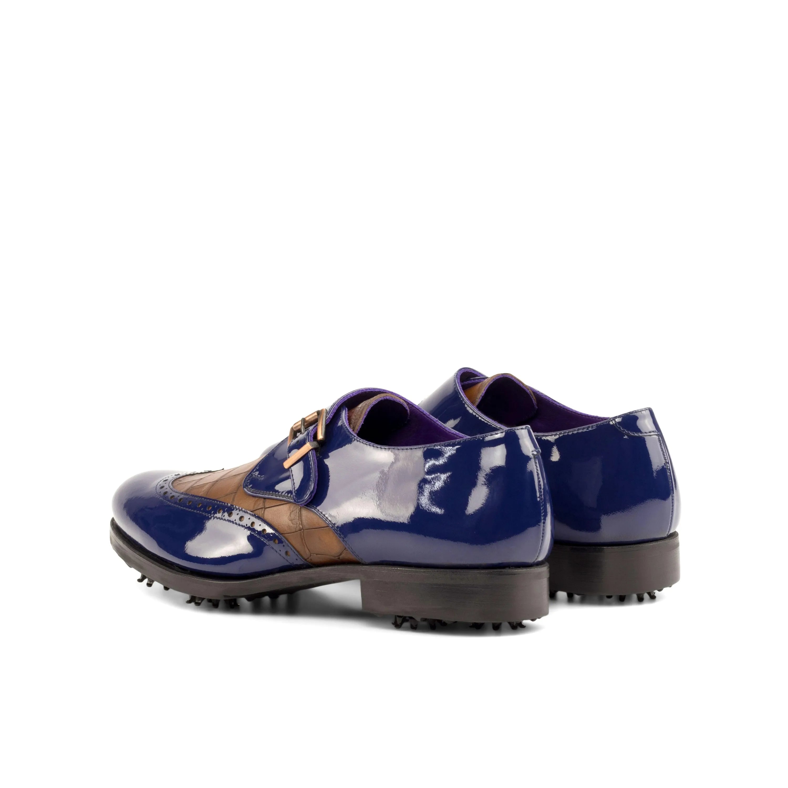 Lambo single monk golf shoes in blue and brown