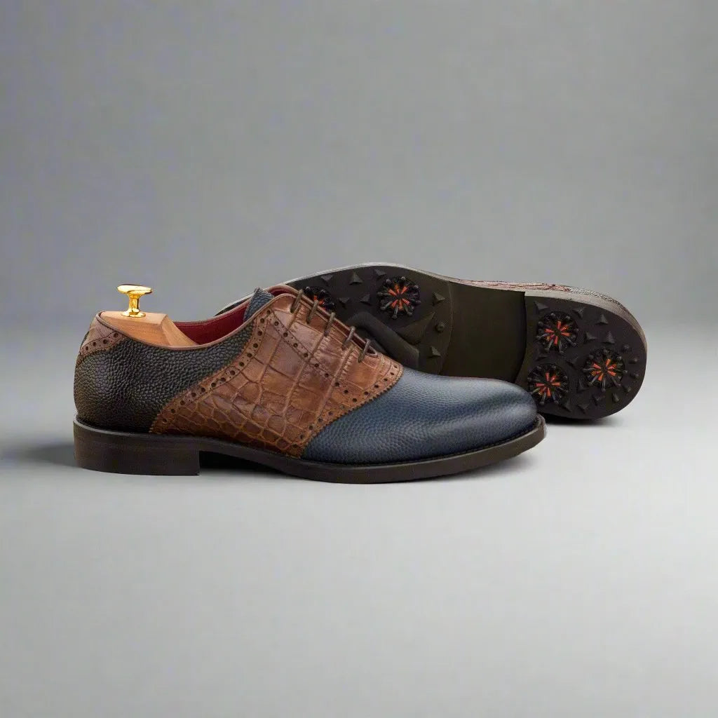 Lanai Saddle golf shoes in two-tone leather with pebble grain
