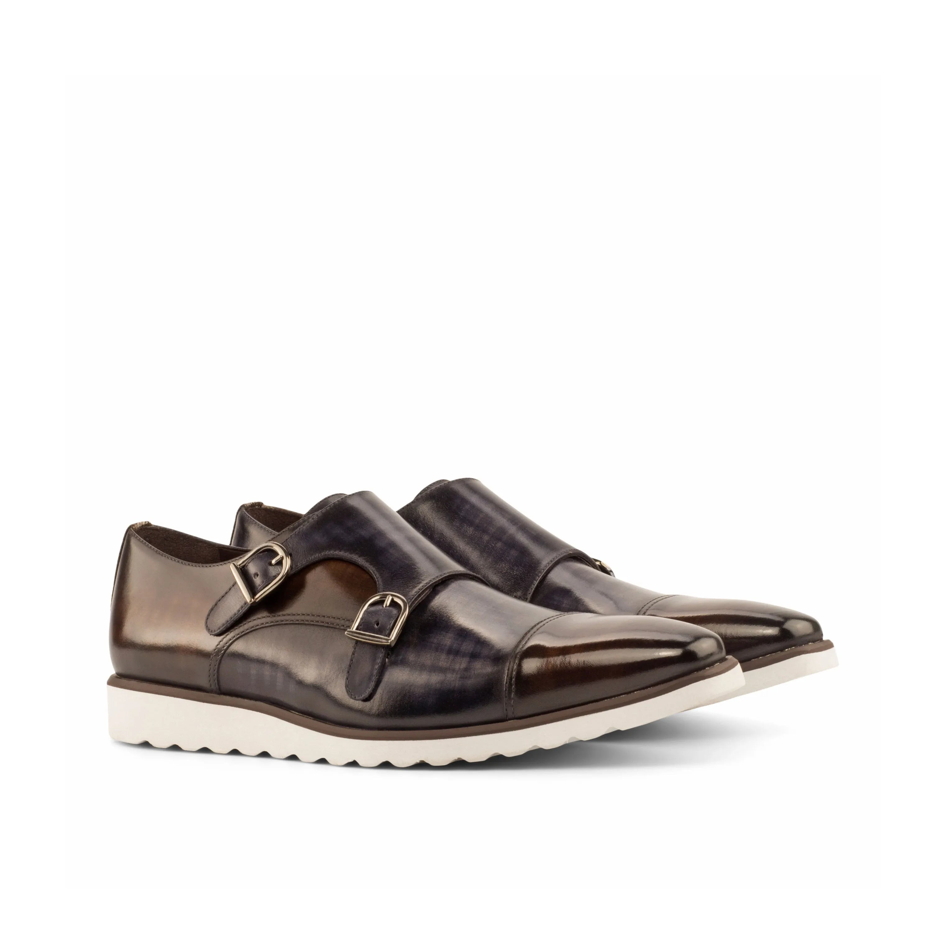 Latric double monk patina brown leather shoes back view