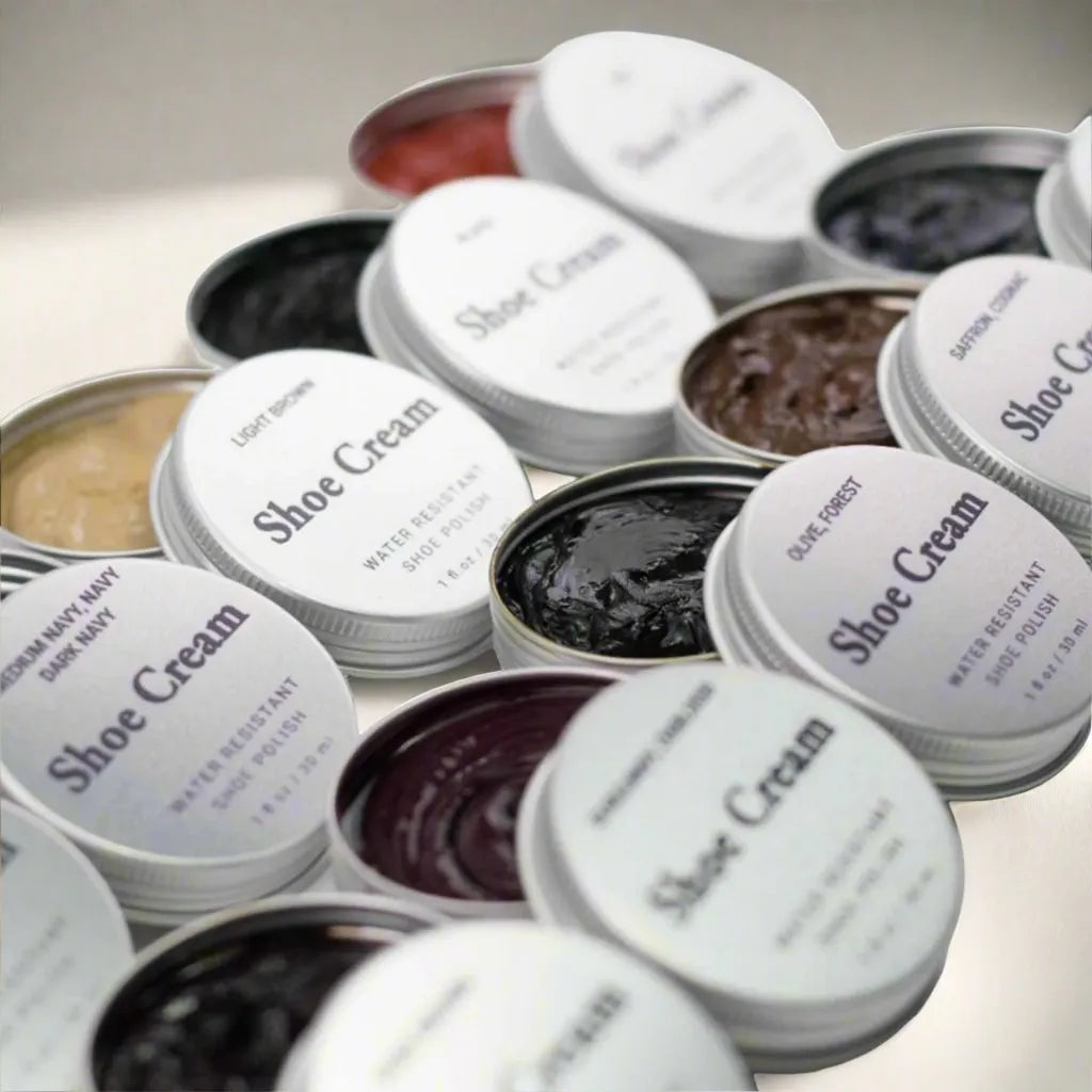 Luxe calf leather care cream: colorful shoe cream tins