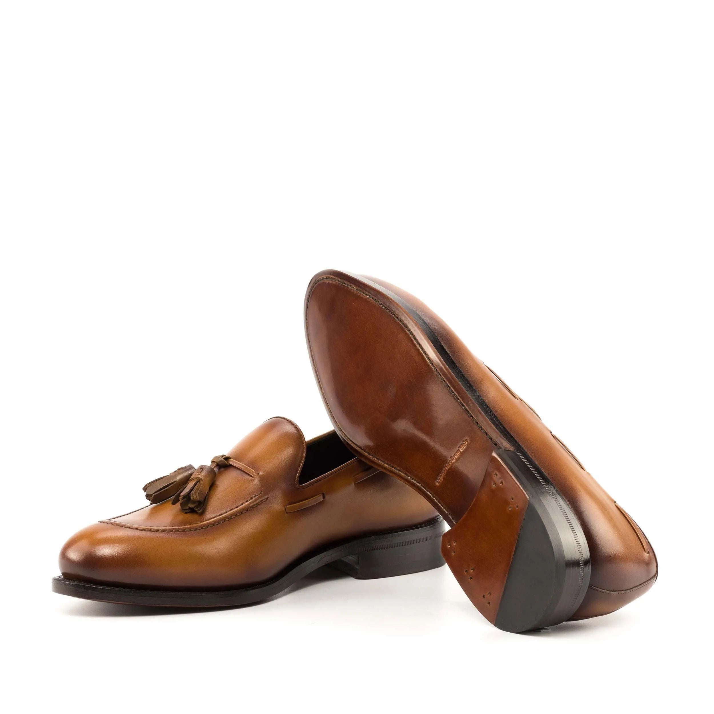 Brown Leon loafers with leather tassels, back view, ships fast lane in 2-3 business days