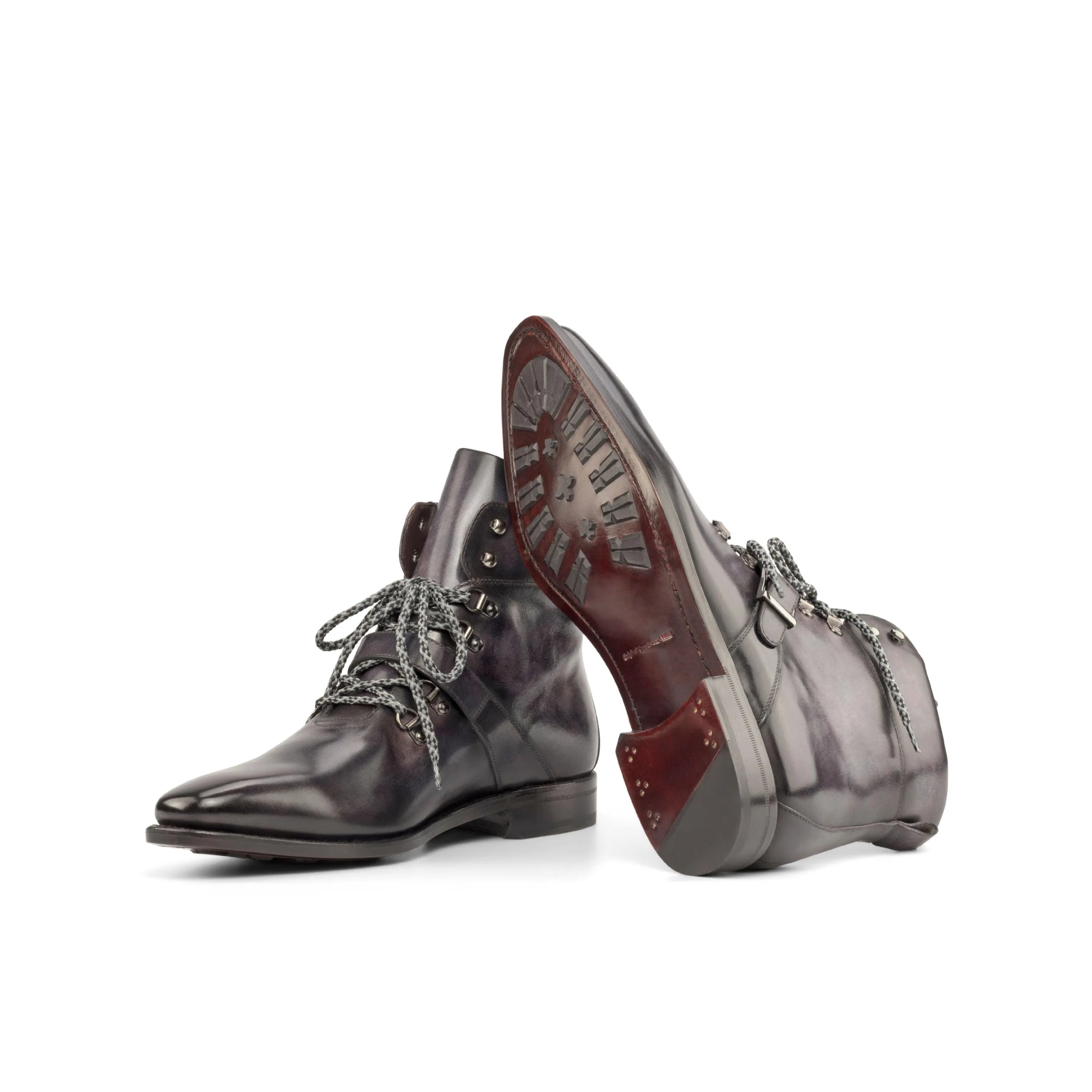 Lhotse patina hiking boots in gray leather lace-up design